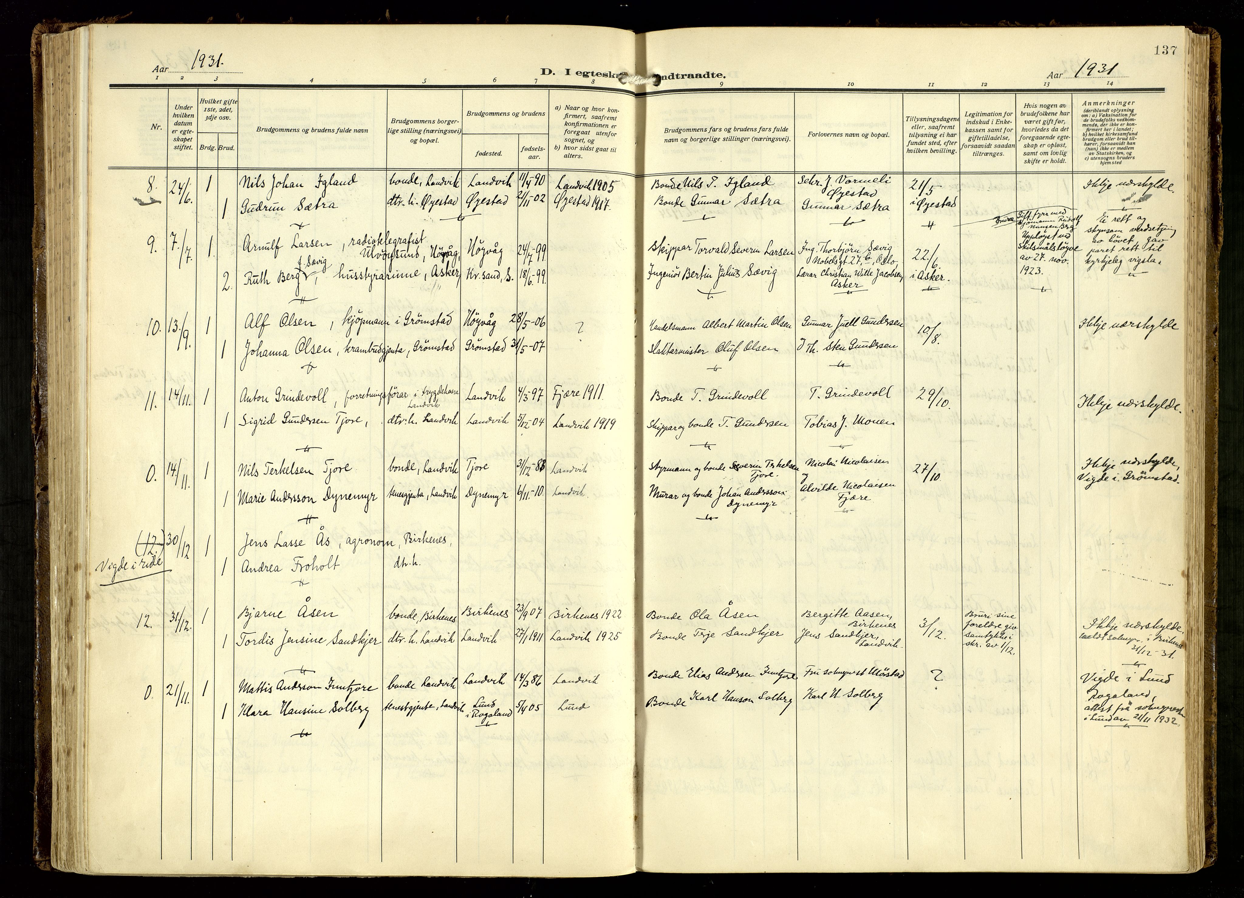 Hommedal sokneprestkontor, AV/SAK-1111-0023/F/Fa/Fab/L0008: Parish register (official) no. A 8, 1925-1956, p. 137