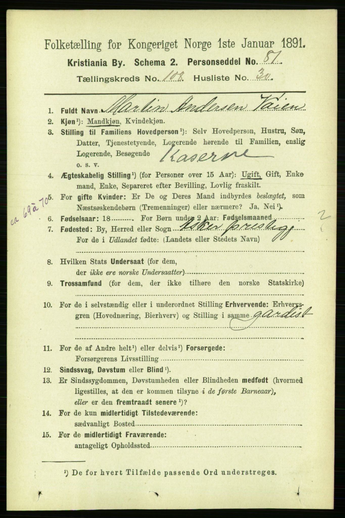 RA, 1891 census for 0301 Kristiania, 1891, p. 56334