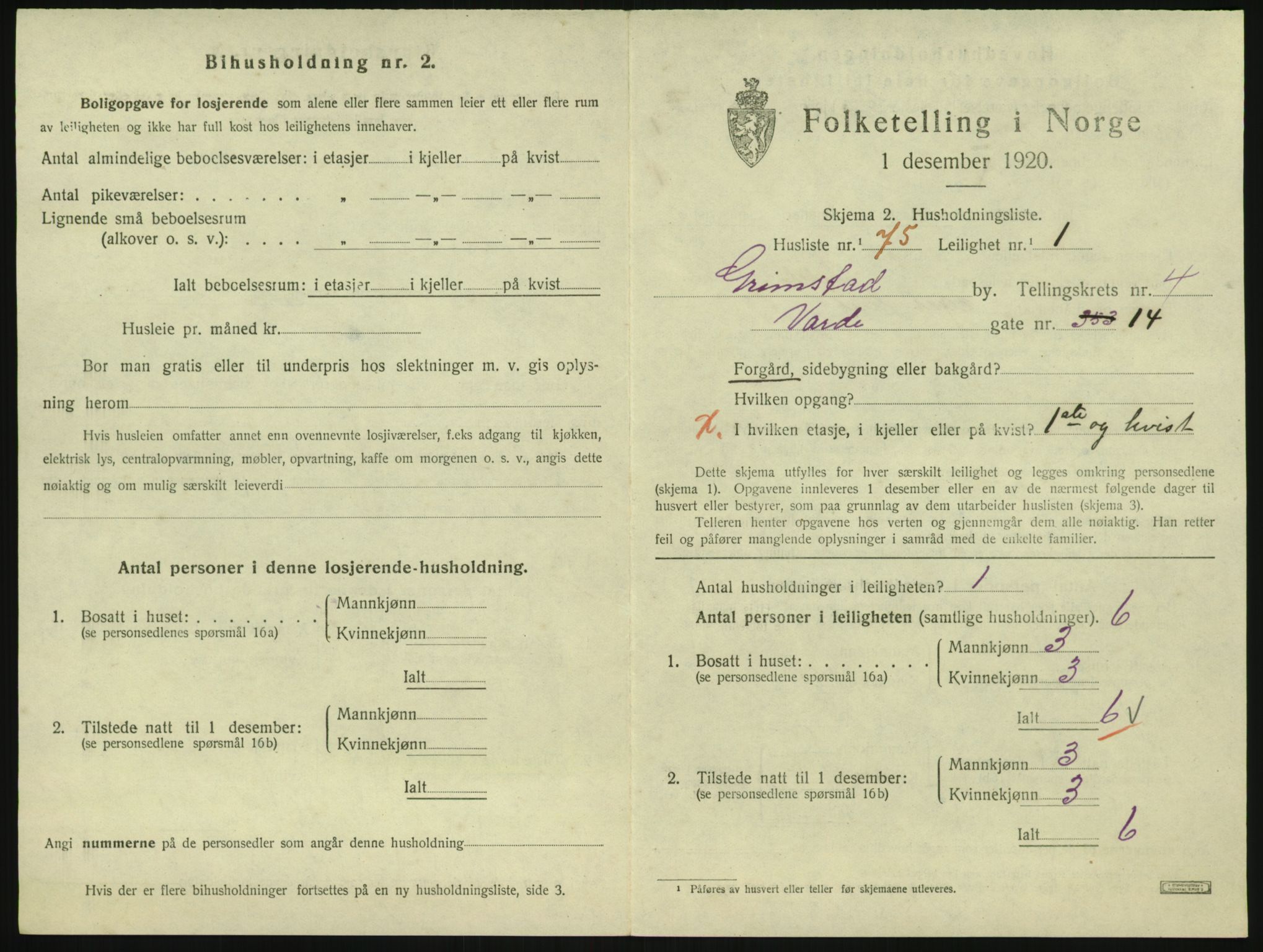 SAK, 1920 census for Grimstad, 1920, p. 2047