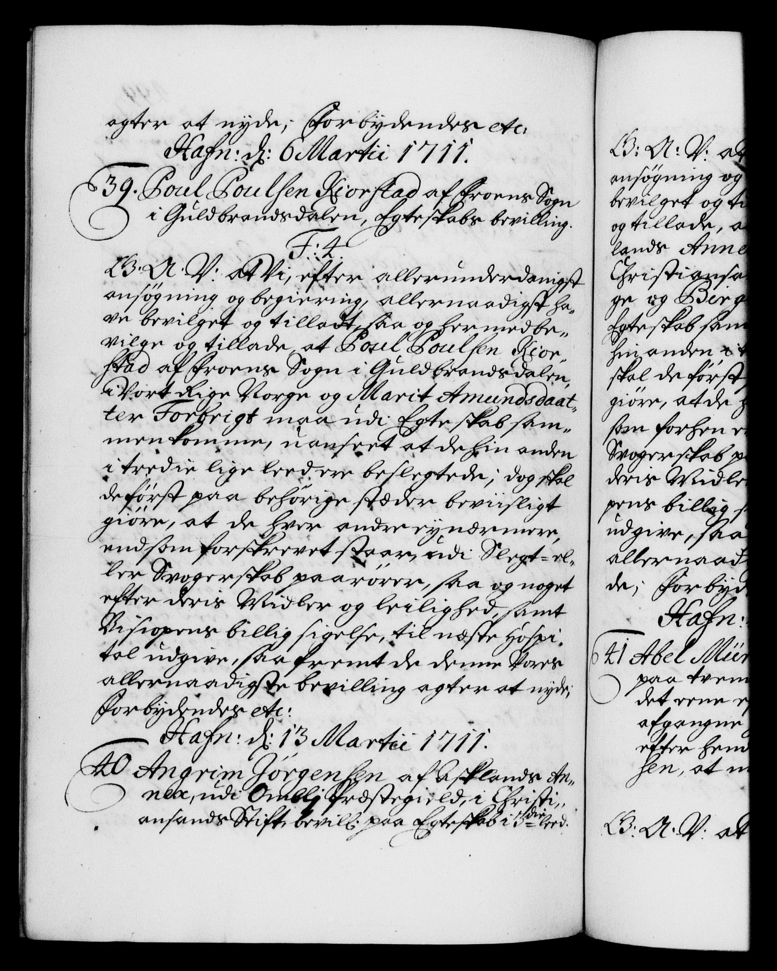 Danske Kanselli 1572-1799, RA/EA-3023/F/Fc/Fca/Fcaa/L0020: Norske registre, 1708-1711, p. 499b