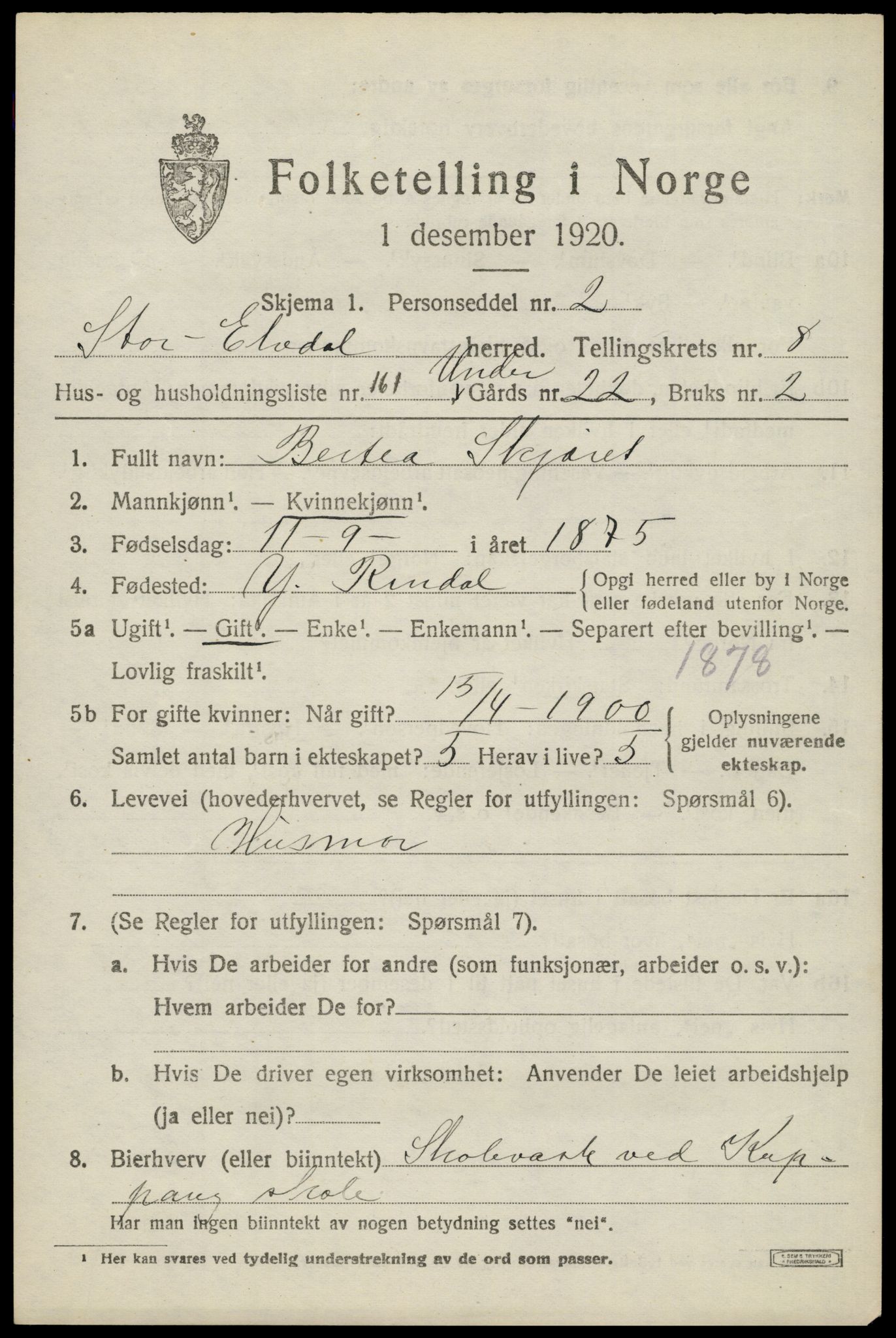 SAH, 1920 census for Stor-Elvdal, 1920, p. 8438