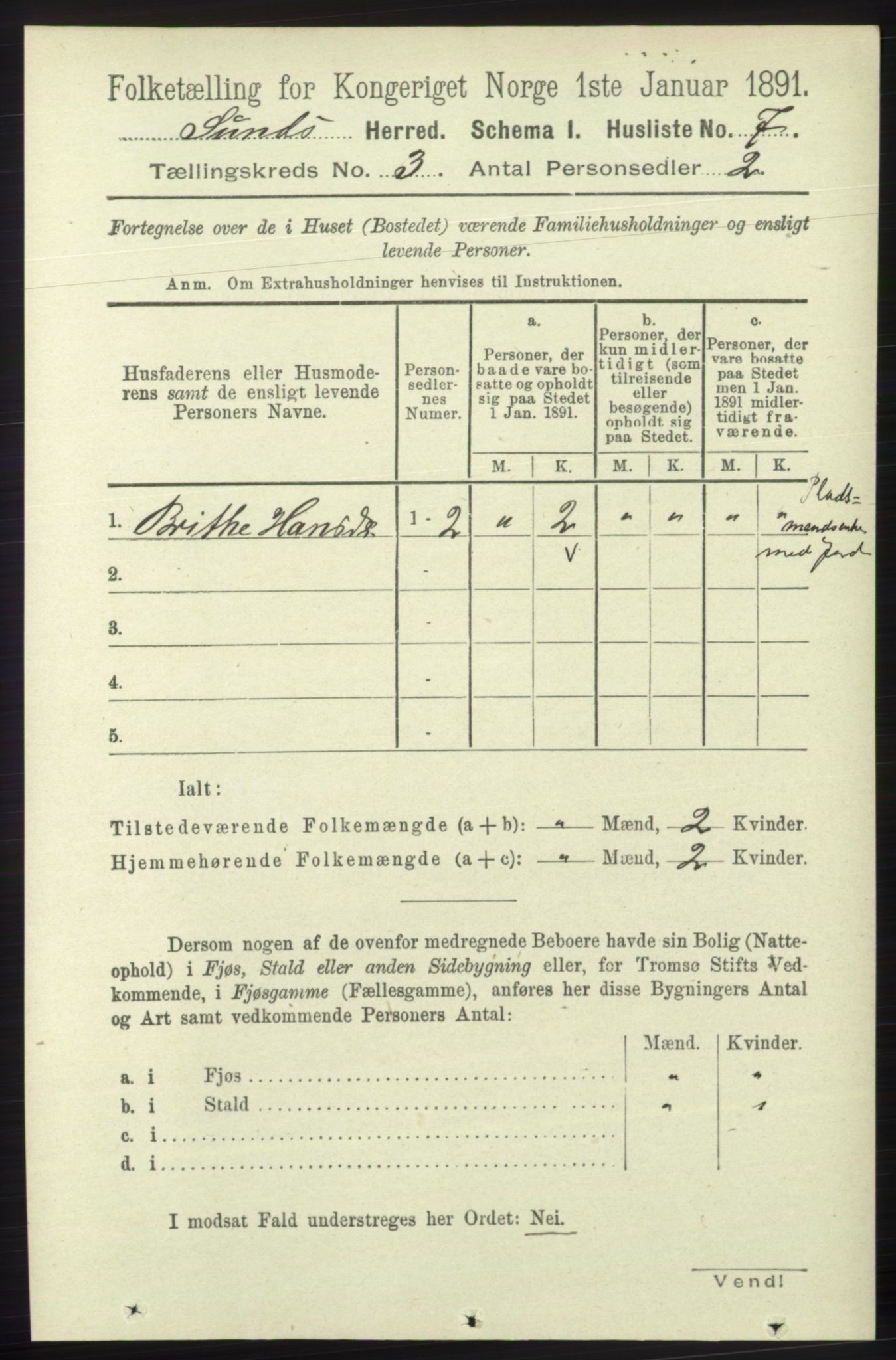 RA, 1891 census for 1245 Sund, 1891, p. 1136