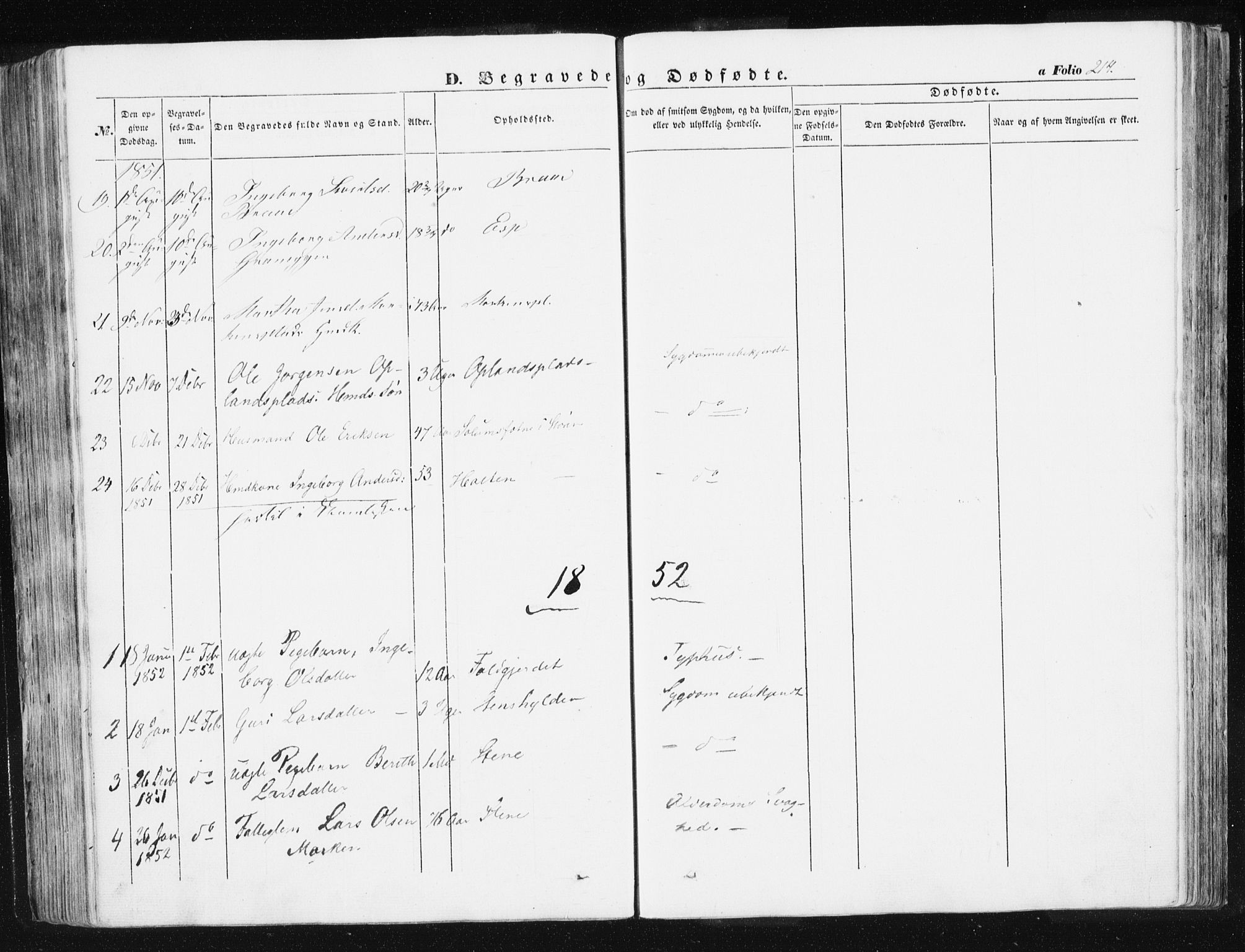 Ministerialprotokoller, klokkerbøker og fødselsregistre - Sør-Trøndelag, SAT/A-1456/612/L0376: Parish register (official) no. 612A08, 1846-1859, p. 214