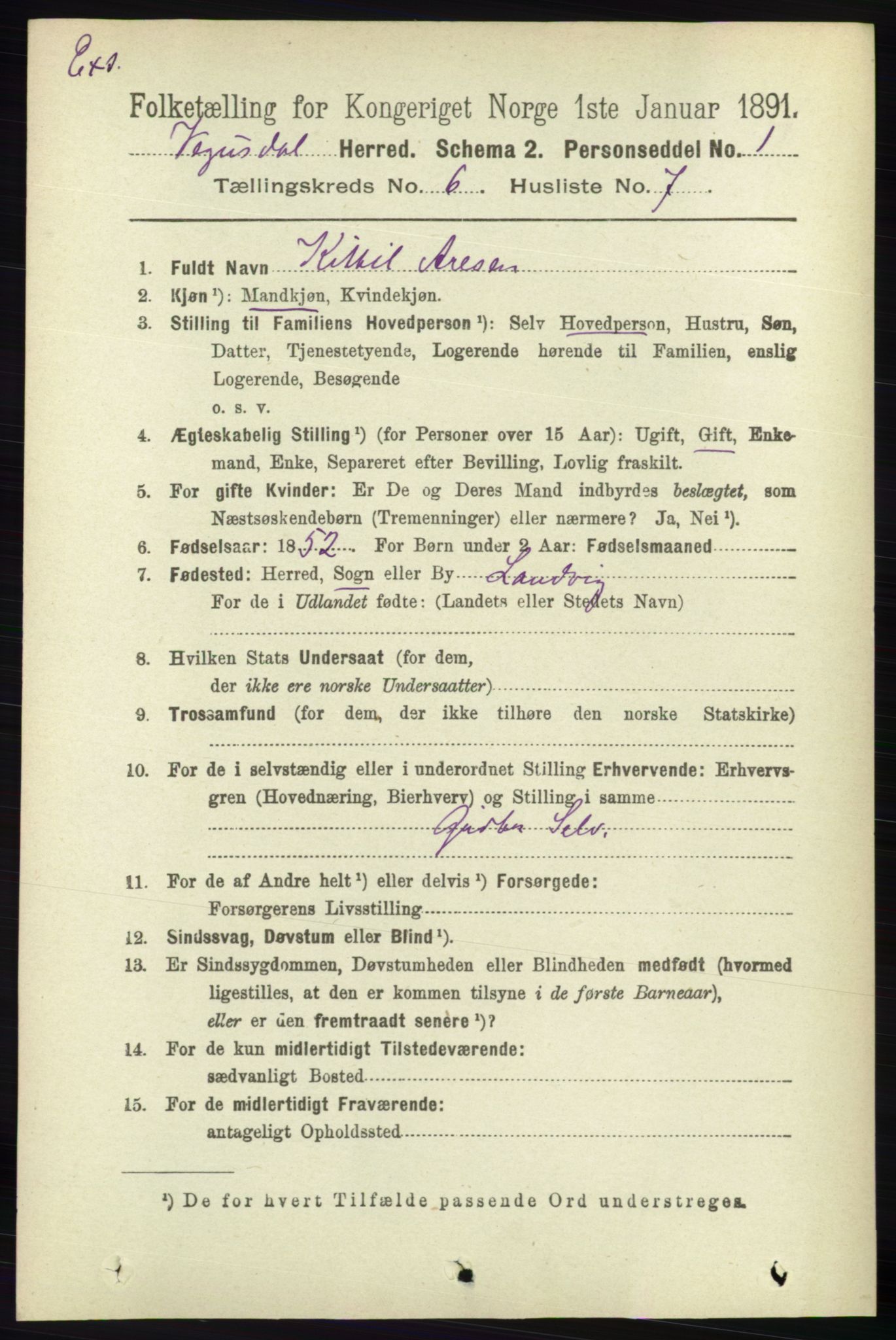 RA, Census 1891 for Nedenes amt: Gjenparter av personsedler for beslektede ektefeller, menn, 1891, p. 929