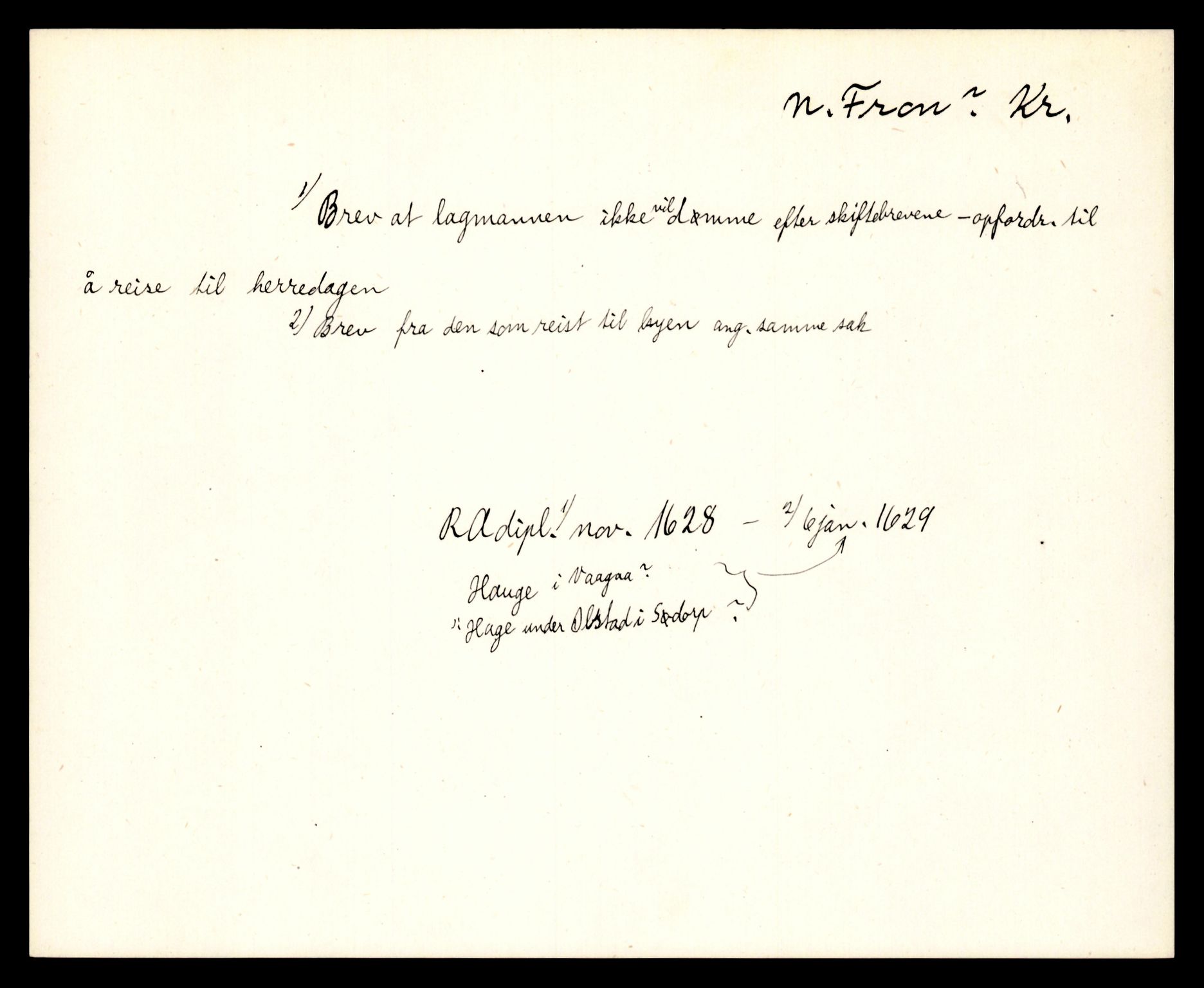 Riksarkivets diplomsamling, AV/RA-EA-5965/F35/F35e/L0010: Registreringssedler Oppland 2, 1400-1700, p. 17