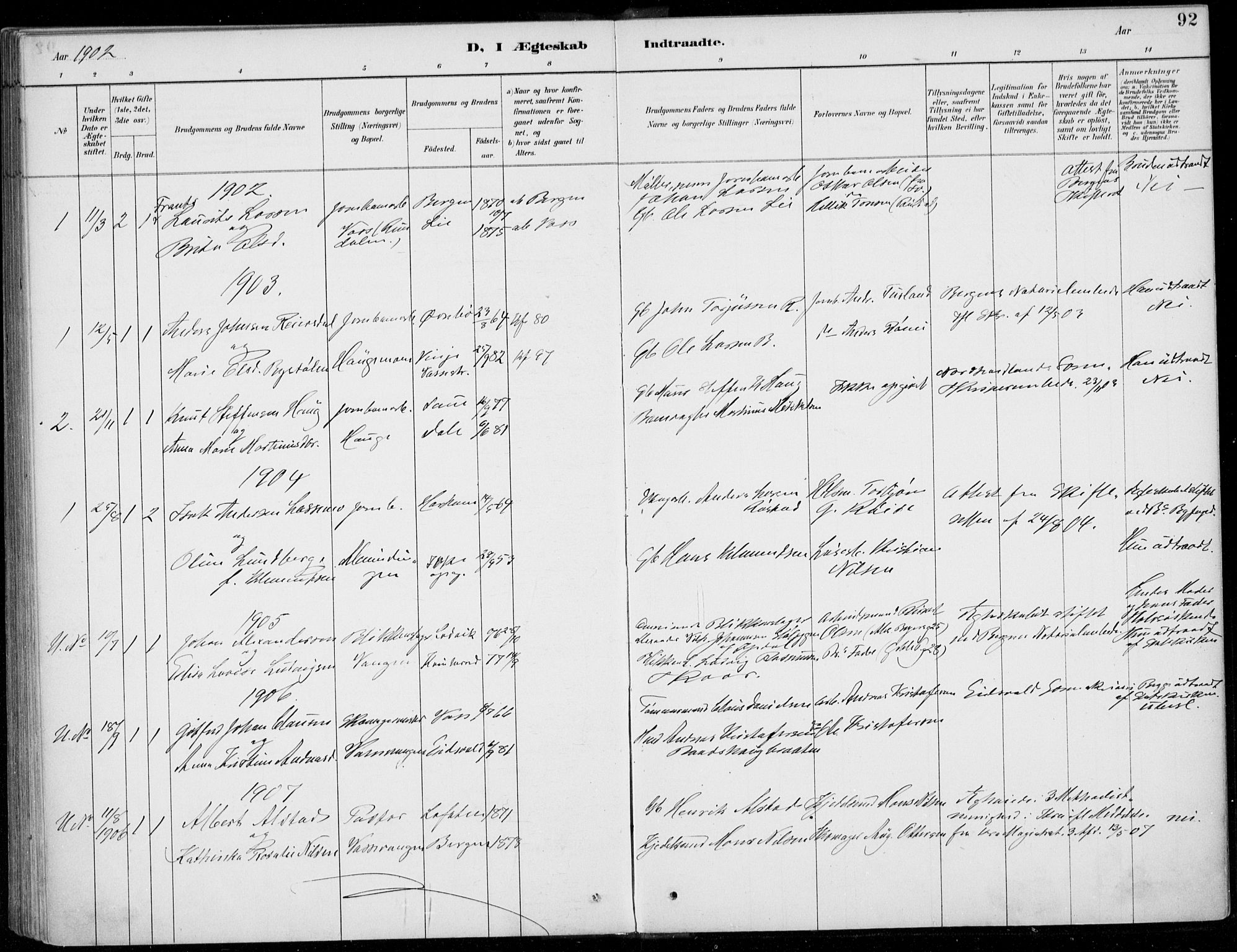 Voss sokneprestembete, SAB/A-79001/H/Haa: Parish register (official) no. C  1, 1887-1915, p. 92