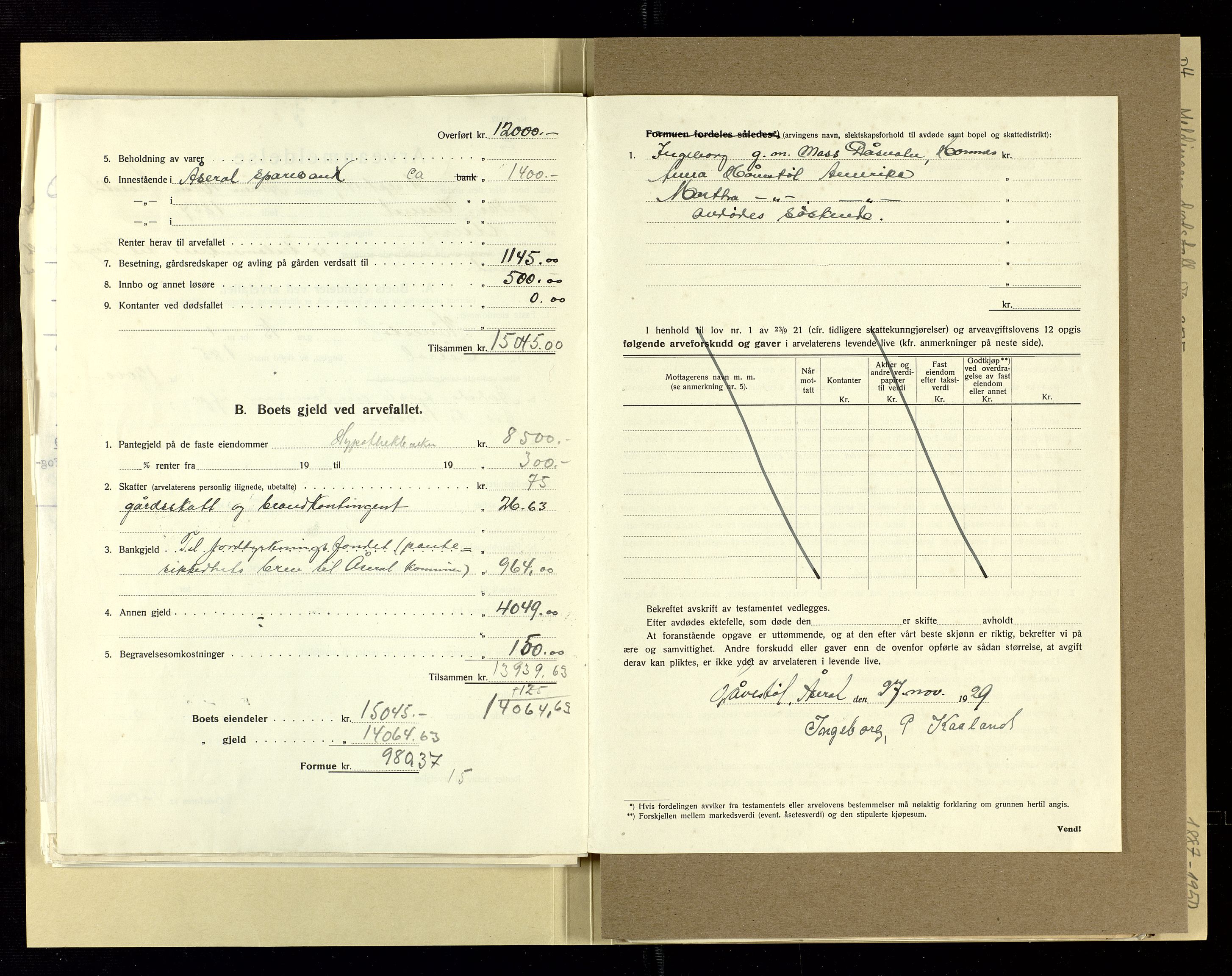 Åseral lensmannskontor, SAK/1241-0055/F/Fe/L0001/0004: Dødsfallsprotokoller / Meldinger om dødsfall og arv, 1887-1950