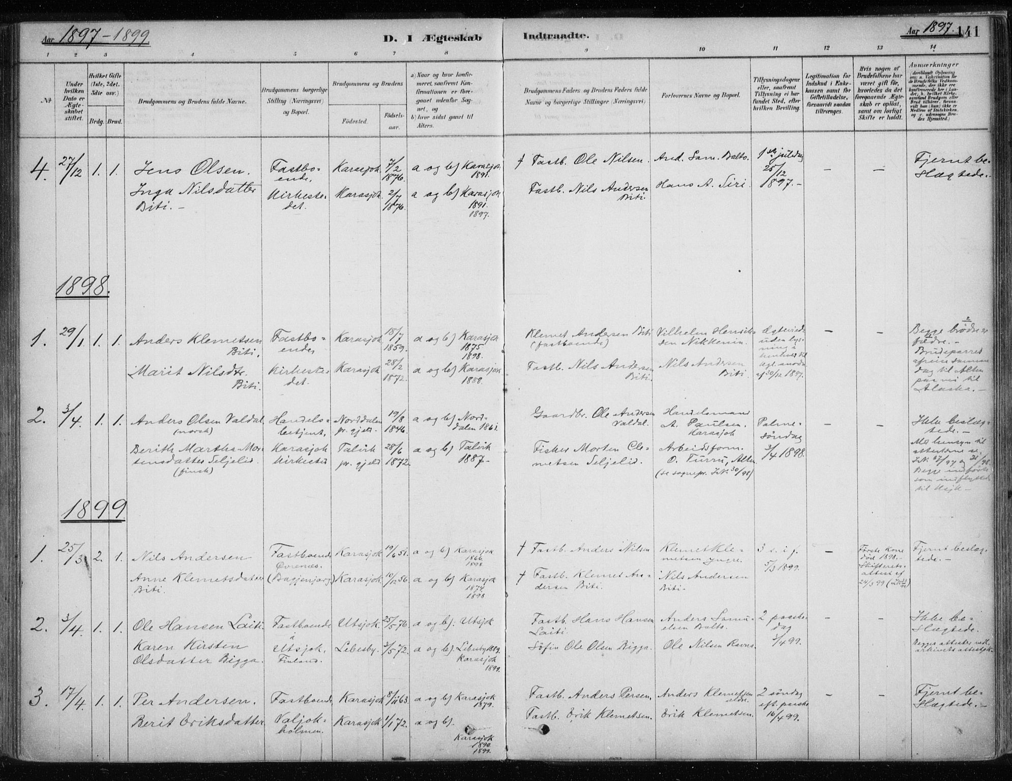 Karasjok sokneprestkontor, SATØ/S-1352/H/Ha/L0002kirke: Parish register (official) no. 2, 1885-1906, p. 141