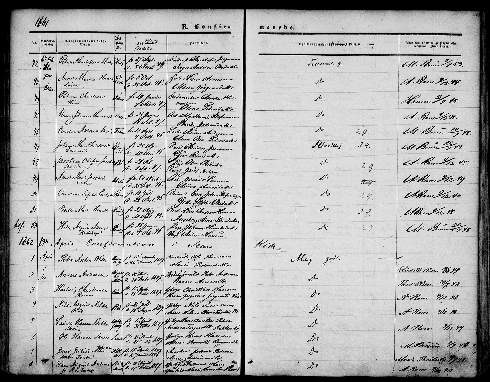 Sem kirkebøker, SAKO/A-5/F/Fa/L0007: Parish register (official) no. I 7, 1856-1865, p. 269