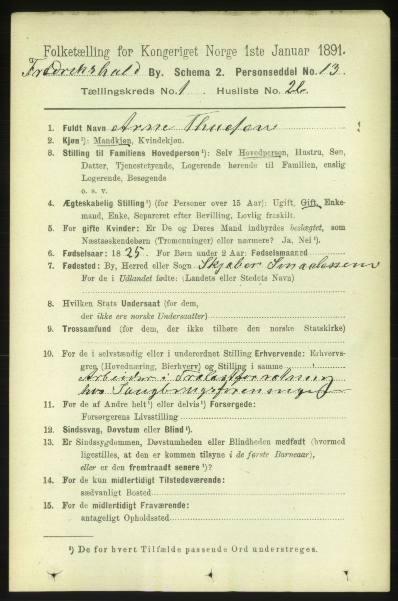 RA, 1891 census for 0101 Fredrikshald, 1891, p. 2158