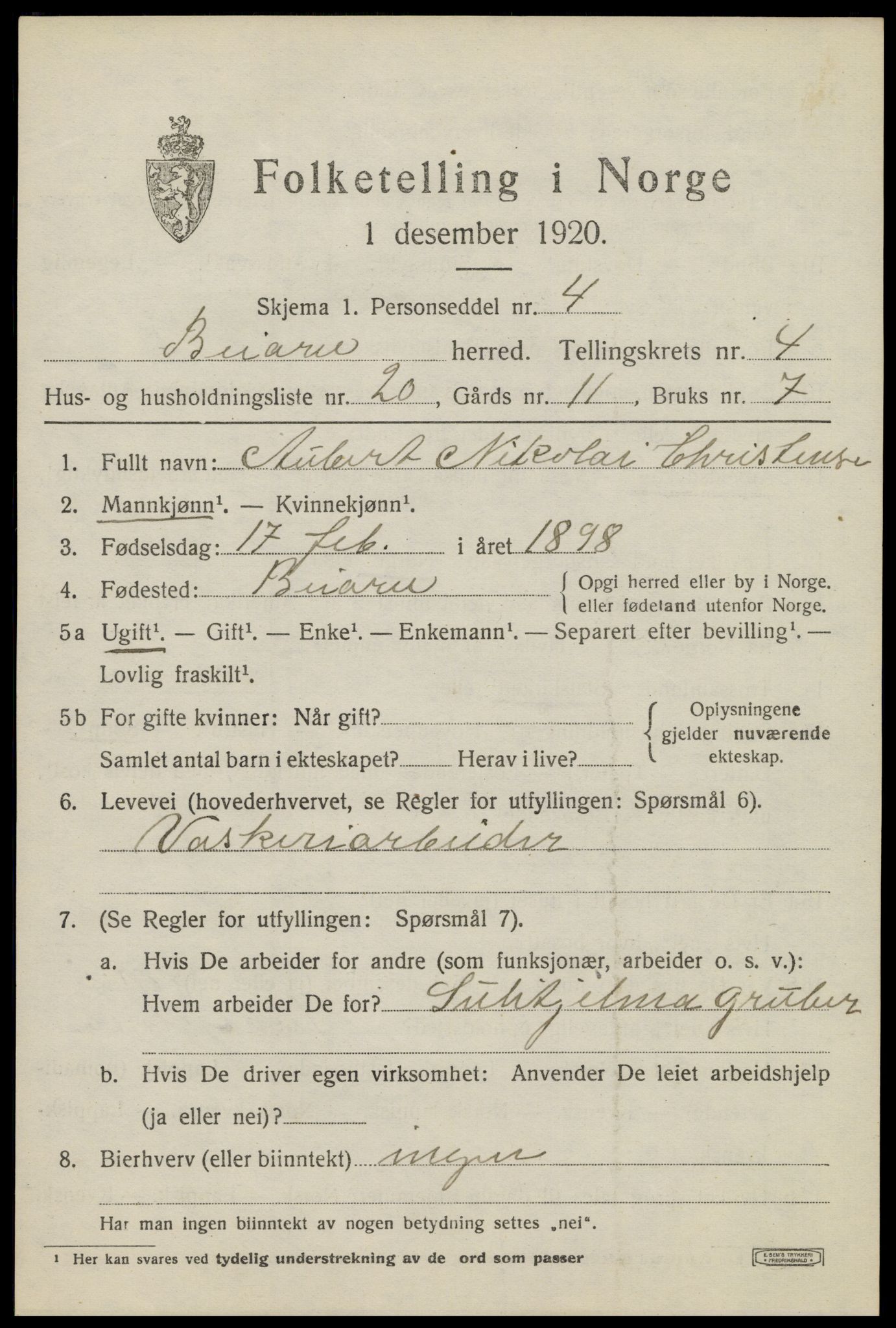 SAT, 1920 census for Beiarn, 1920, p. 1914