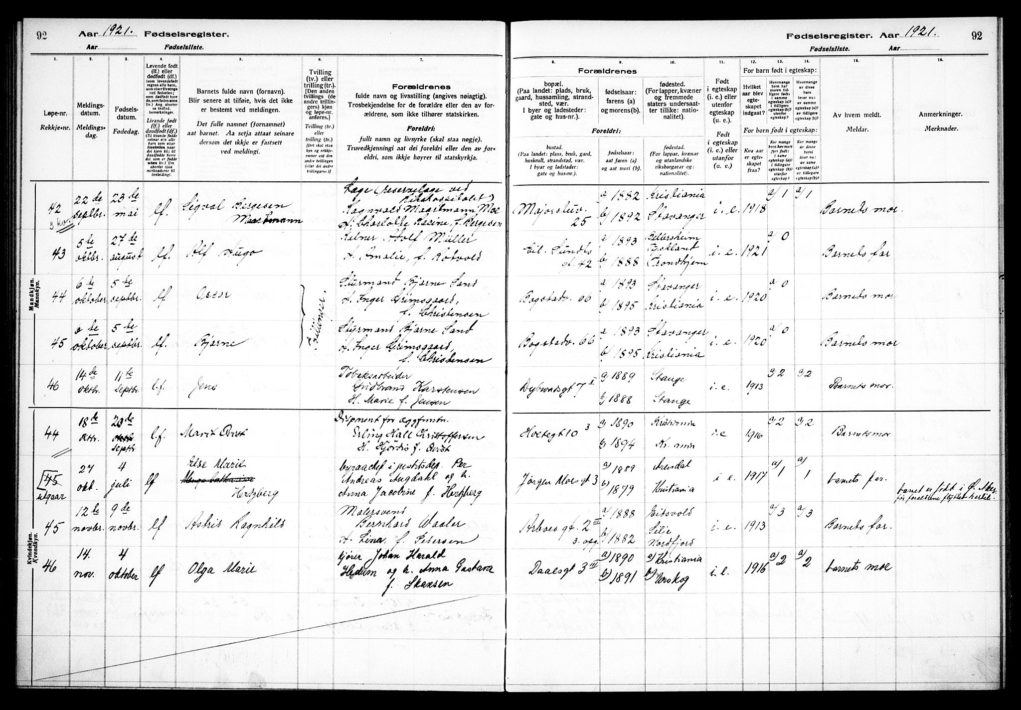 Uranienborg prestekontor Kirkebøker, AV/SAO-A-10877/J/Ja/L0001: Birth register no. 1, 1916-1930, p. 92