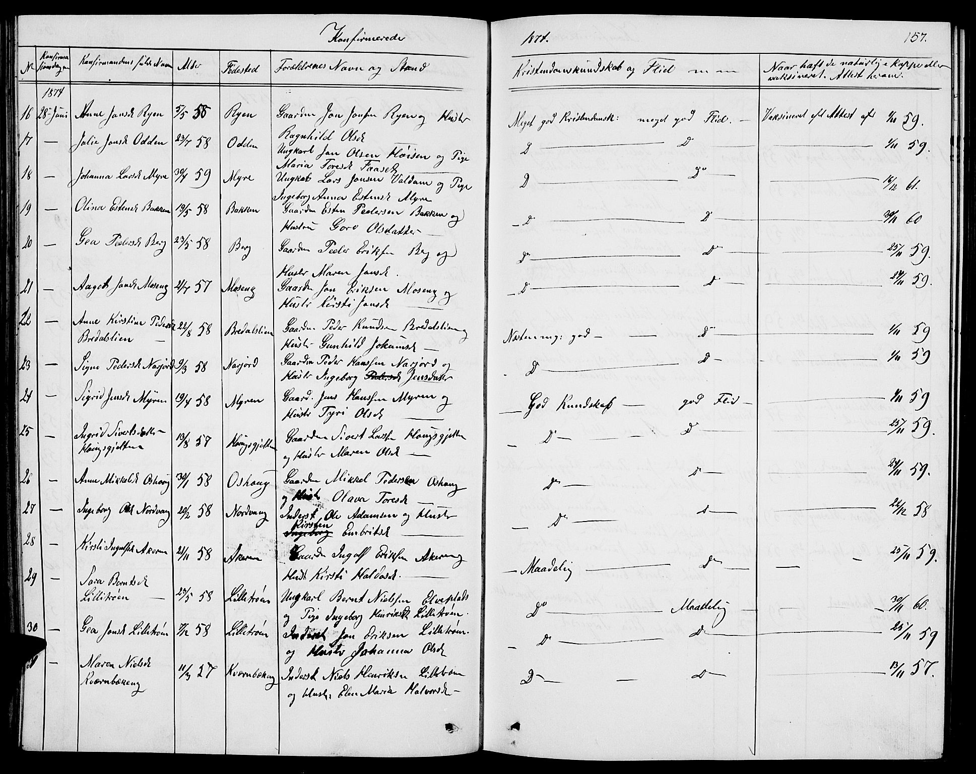 Tolga prestekontor, AV/SAH-PREST-062/L/L0004: Parish register (copy) no. 4, 1845-1887, p. 157