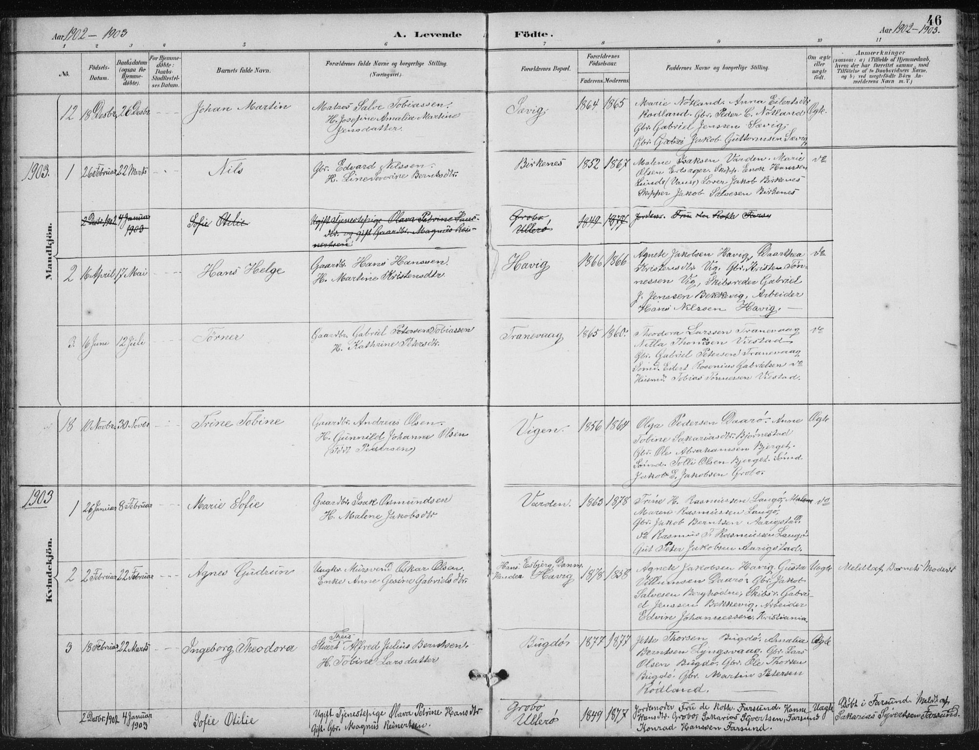 Herad sokneprestkontor, SAK/1111-0018/F/Fb/Fbb/L0004: Parish register (copy) no. B 4, 1890-1935, p. 46