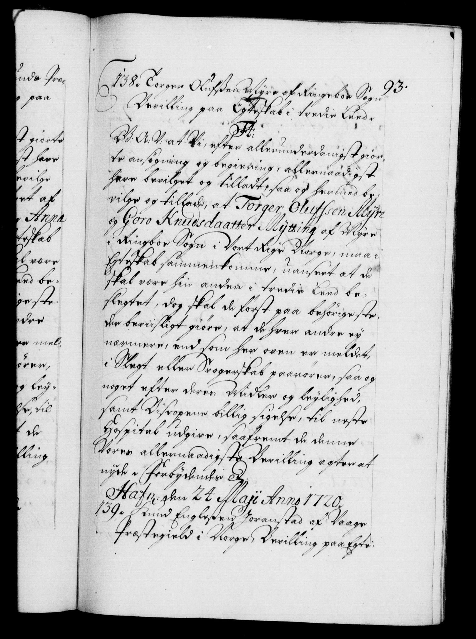 Danske Kanselli 1572-1799, AV/RA-EA-3023/F/Fc/Fca/Fcaa/L0023: Norske registre, 1720-1722, p. 93a