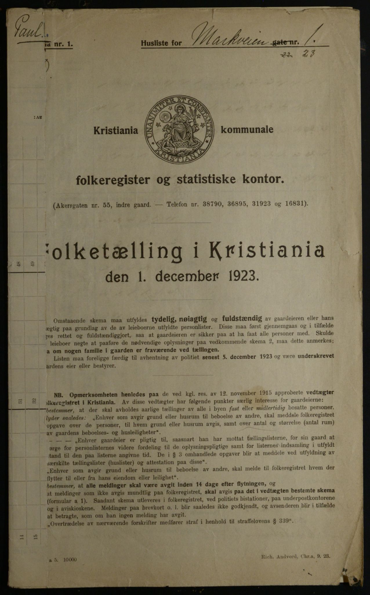 OBA, Municipal Census 1923 for Kristiania, 1923, p. 69786