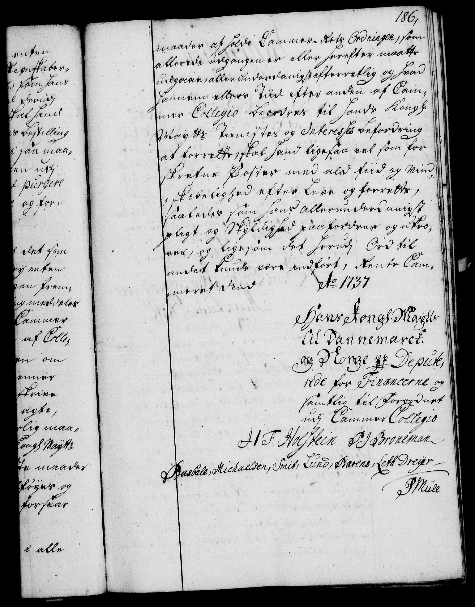 Rentekammeret, Kammerkanselliet, RA/EA-3111/G/Gg/Ggi/L0002: Norsk instruksjonsprotokoll med register (merket RK 53.35), 1729-1751, p. 186