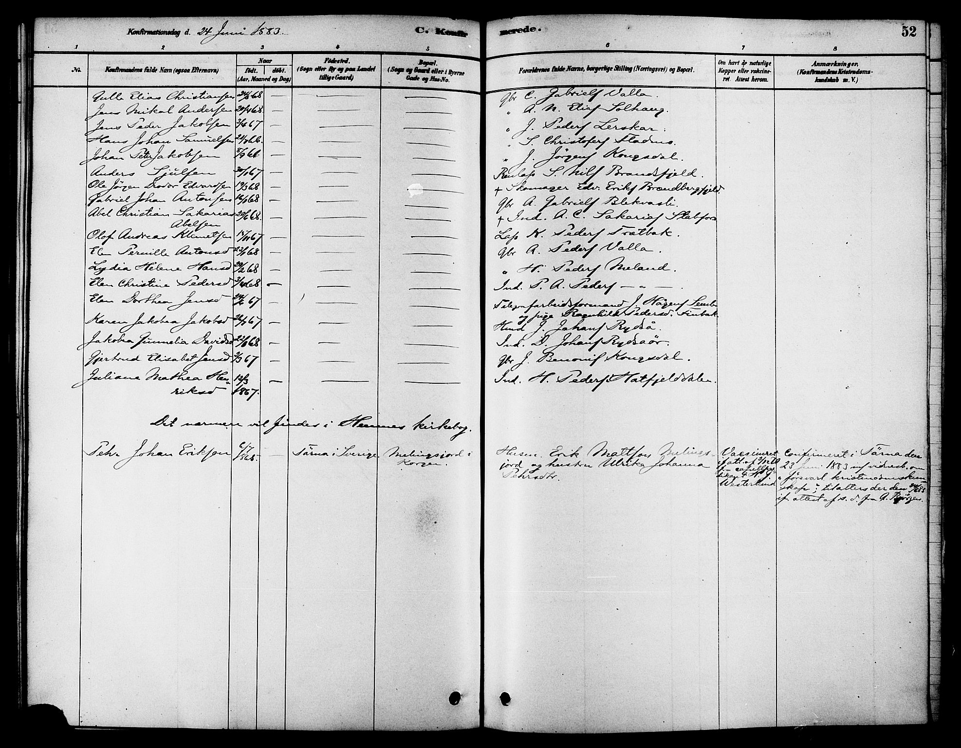 Ministerialprotokoller, klokkerbøker og fødselsregistre - Nordland, AV/SAT-A-1459/826/L0379: Parish register (official) no. 826A02, 1878-1895, p. 52