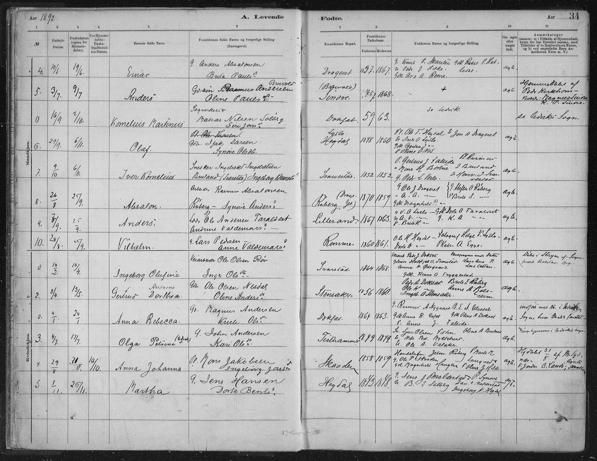 Innvik sokneprestembete, AV/SAB-A-80501: Parish register (official) no. B  1, 1879-1902, p. 34