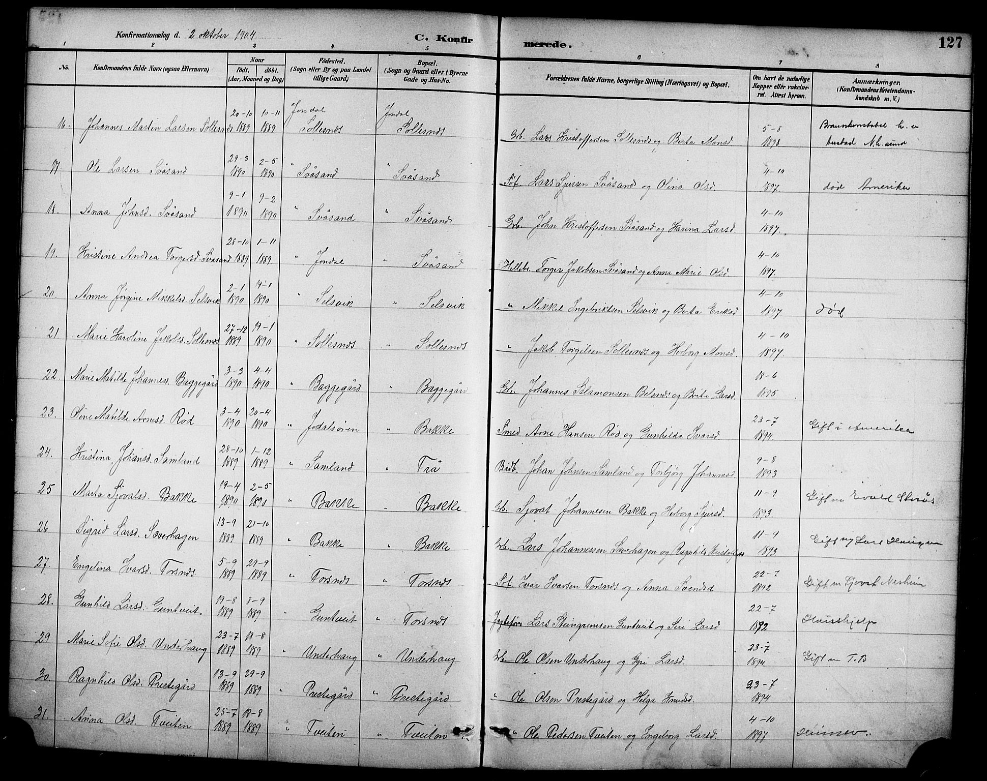 Ullensvang sokneprestembete, AV/SAB-A-78701/H/Hab: Parish register (copy) no. D 1, 1891-1908, p. 127