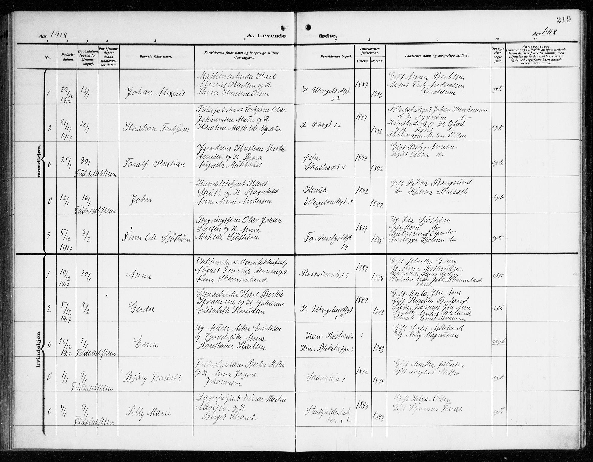 Korskirken sokneprestembete, AV/SAB-A-76101/H/Haa: Parish register (official) no. B 10, 1909-1923, p. 219