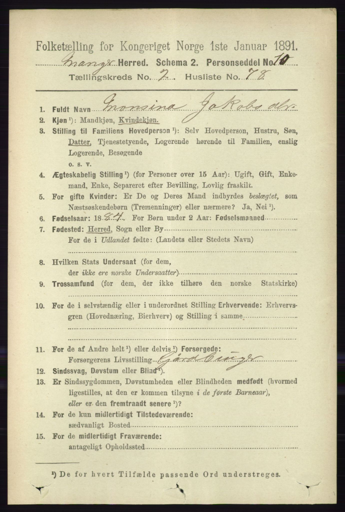 RA, 1891 census for 1261 Manger, 1891, p. 1339