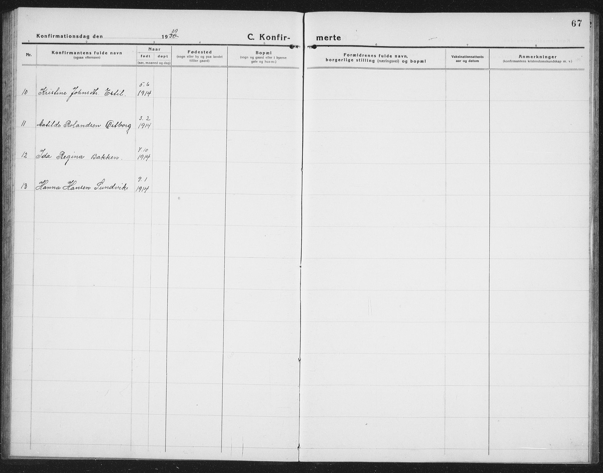 Ministerialprotokoller, klokkerbøker og fødselsregistre - Nord-Trøndelag, AV/SAT-A-1458/757/L0507: Parish register (copy) no. 757C02, 1923-1939, p. 67