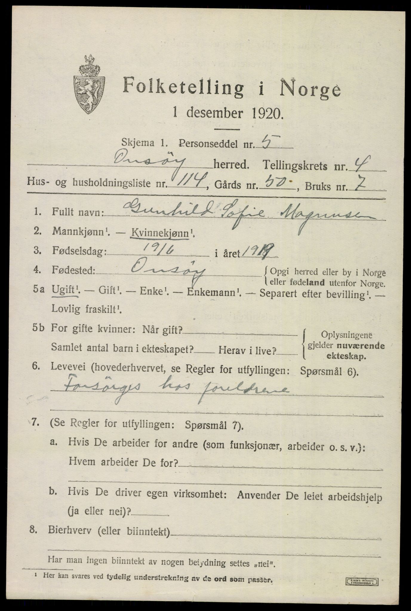 SAO, 1920 census for Onsøy, 1920, p. 6414