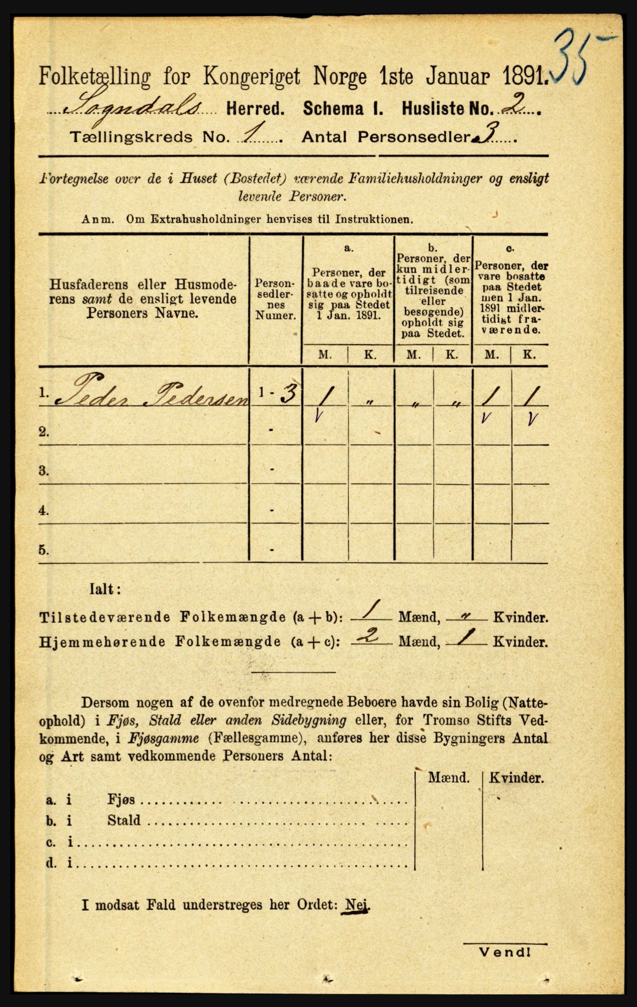 RA, 1891 census for 1420 Sogndal, 1891, p. 31