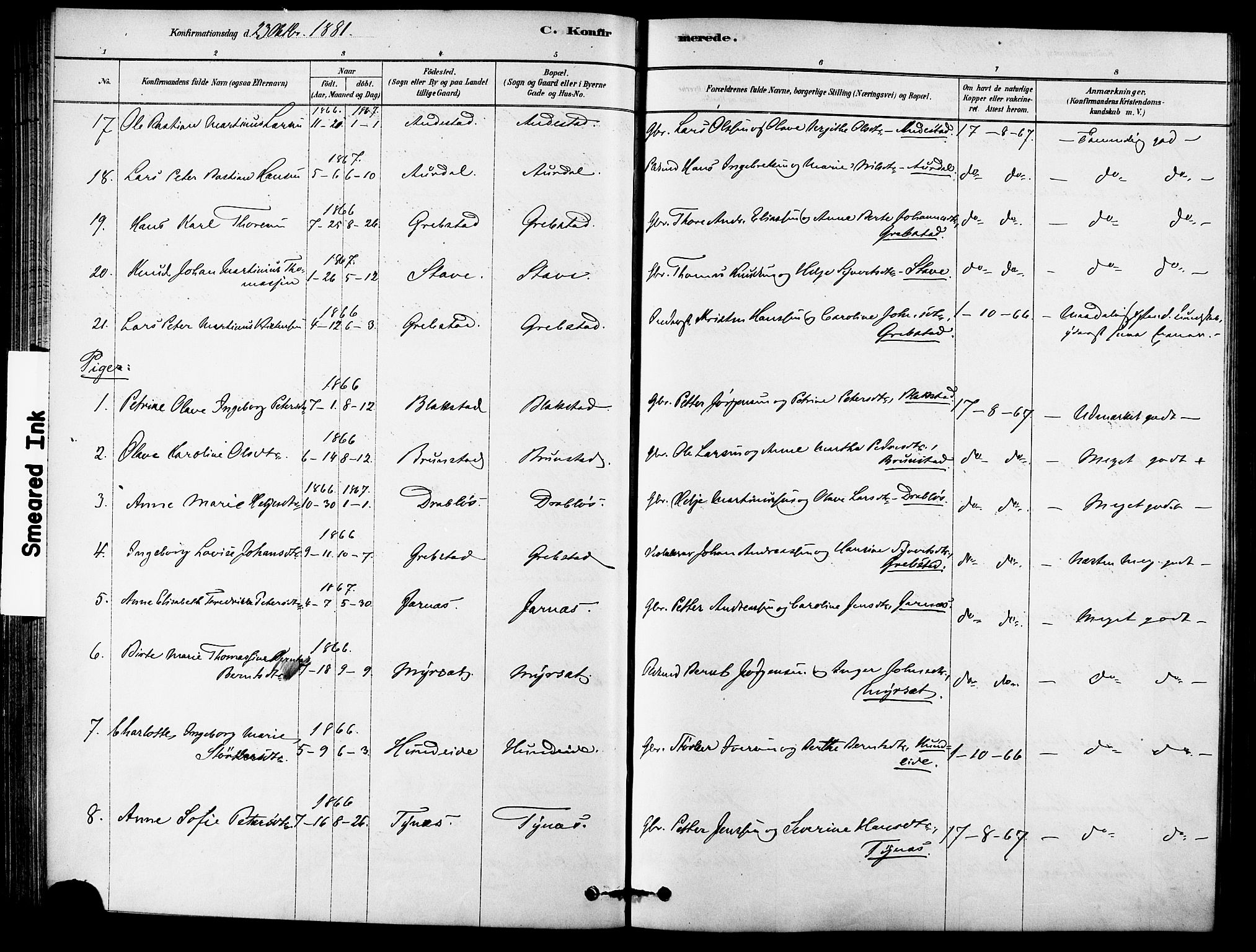 Ministerialprotokoller, klokkerbøker og fødselsregistre - Møre og Romsdal, AV/SAT-A-1454/523/L0334: Parish register (official) no. 523A01, 1878-1891