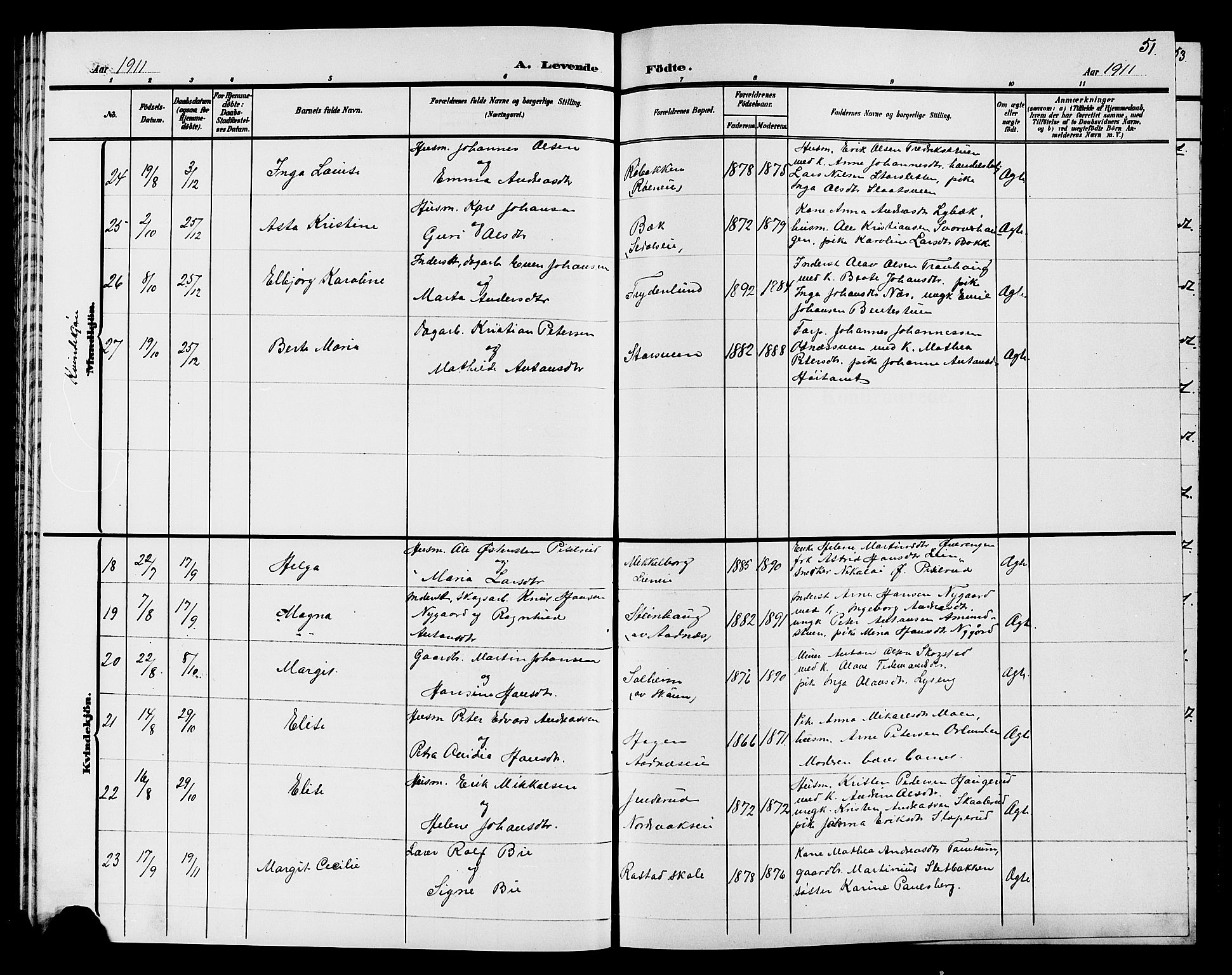 Søndre Land prestekontor, AV/SAH-PREST-122/L/L0005: Parish register (copy) no. 5, 1902-1911, p. 51