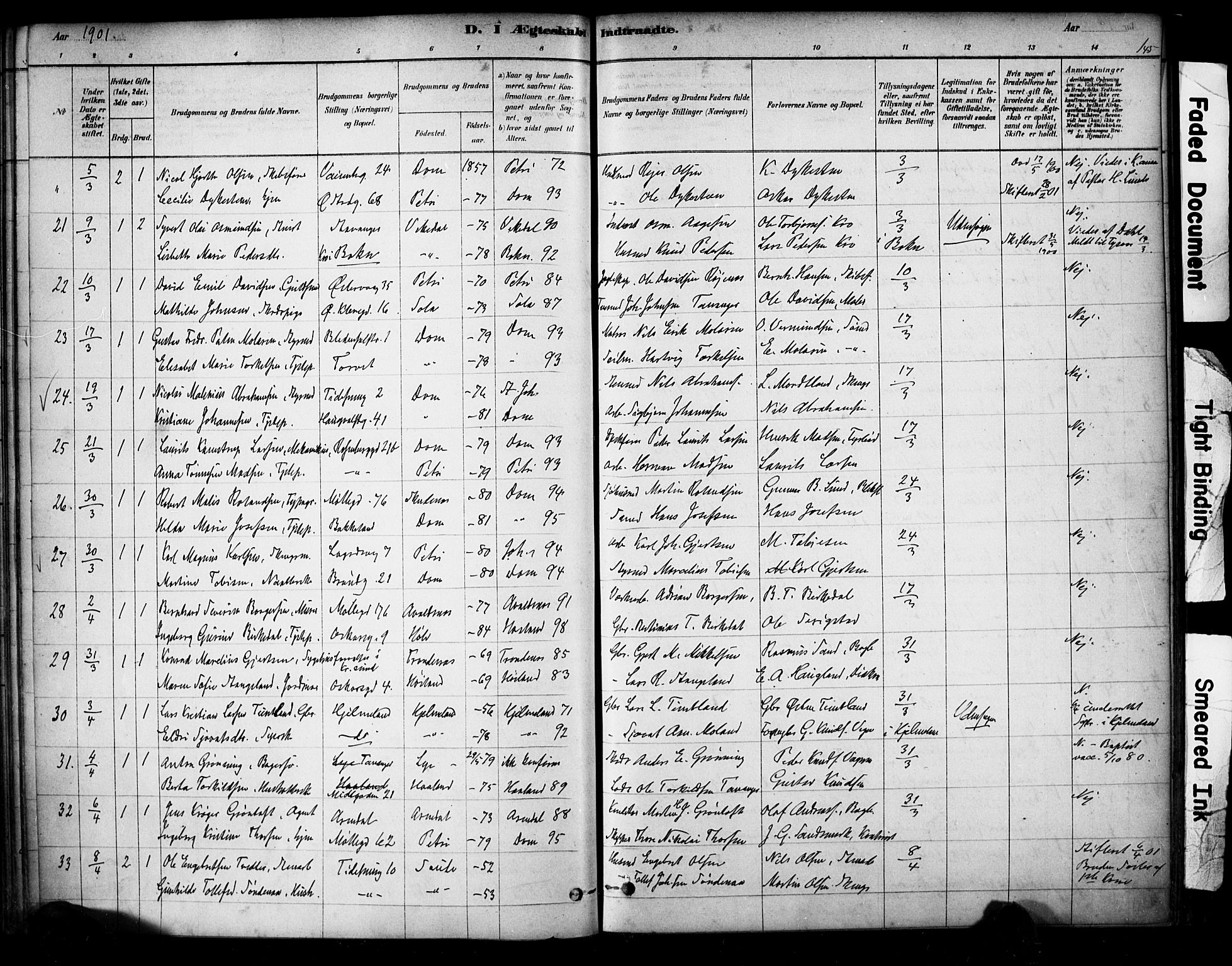 Domkirken sokneprestkontor, SAST/A-101812/001/30/30BA/L0029: Parish register (official) no. A 28, 1878-1904, p. 145