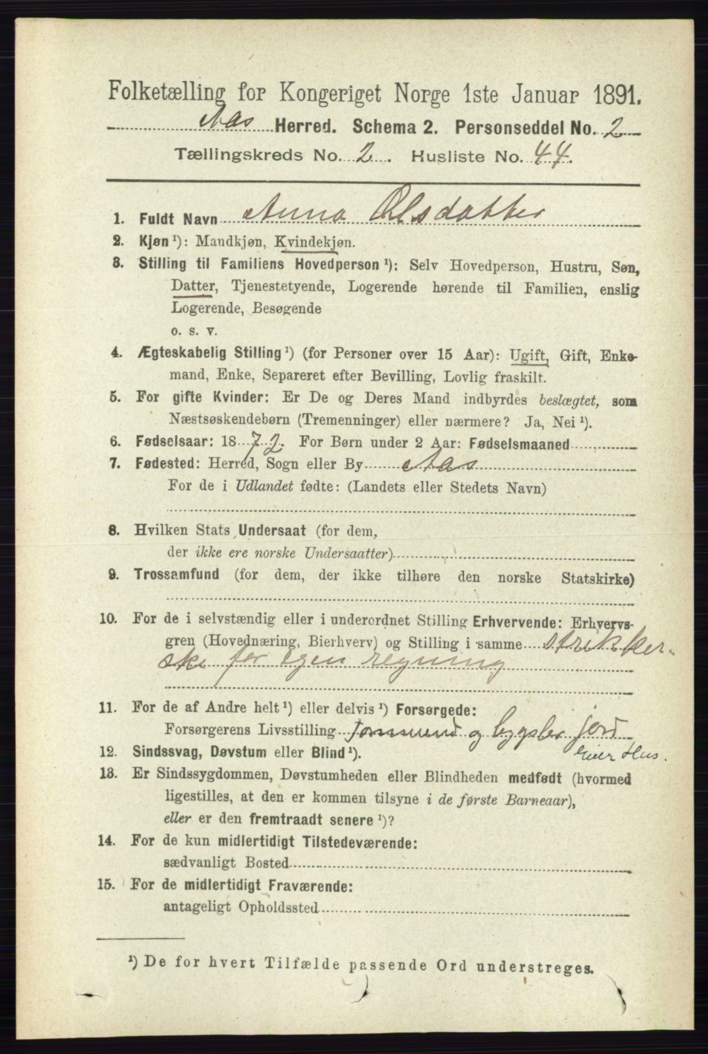 RA, 1891 census for 0214 Ås, 1891, p. 1816