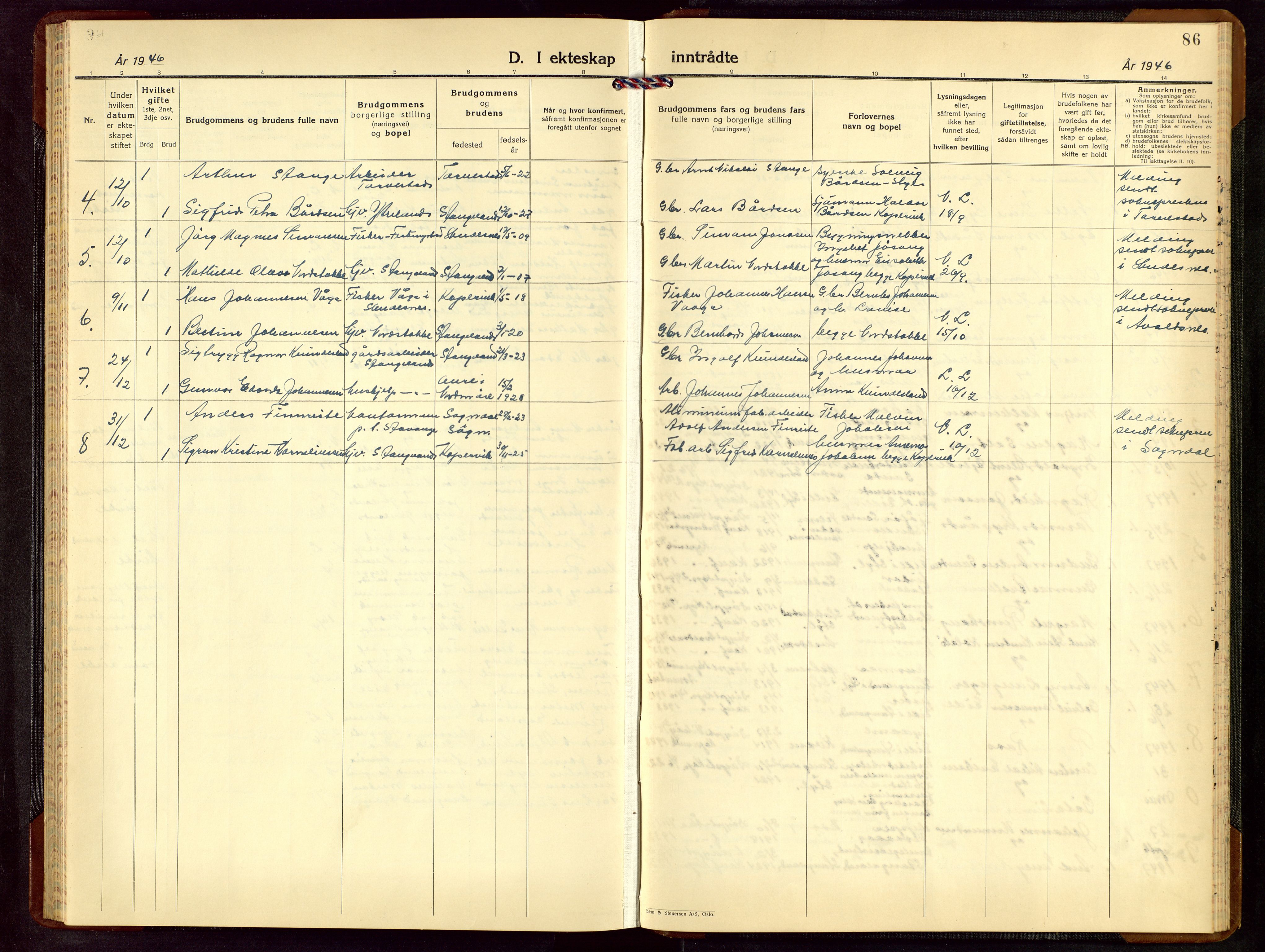 Kopervik sokneprestkontor, SAST/A-101850/H/Ha/Hab/L0008: Parish register (copy) no. B 8, 1940-1952, p. 86