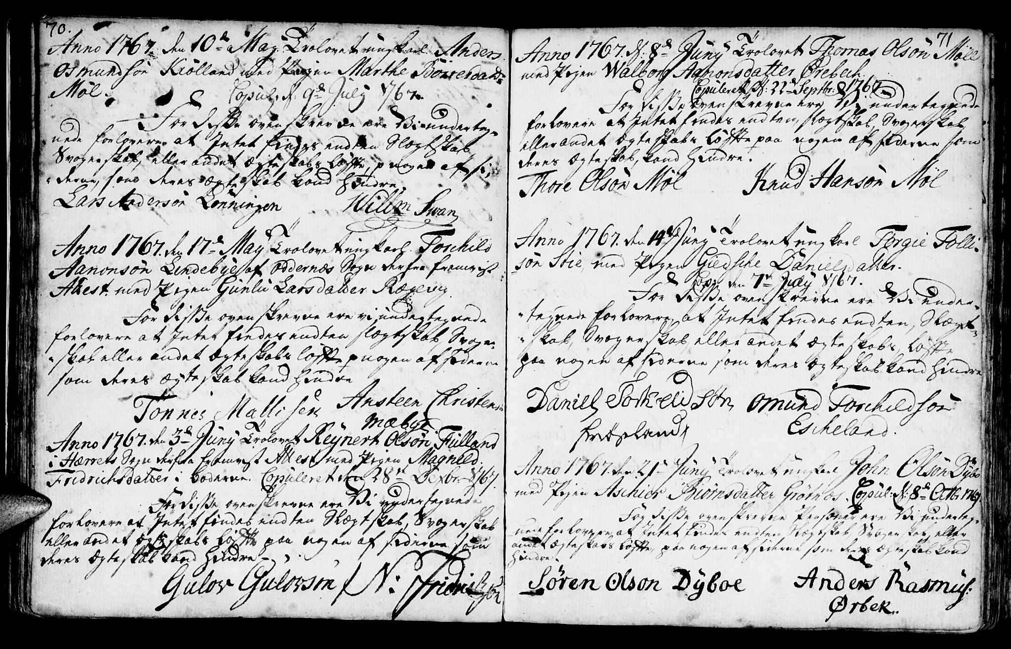 Mandal sokneprestkontor, AV/SAK-1111-0030/F/Fa/Faa/L0006: Parish register (official) no. A 6, 1755-1783, p. 70-71