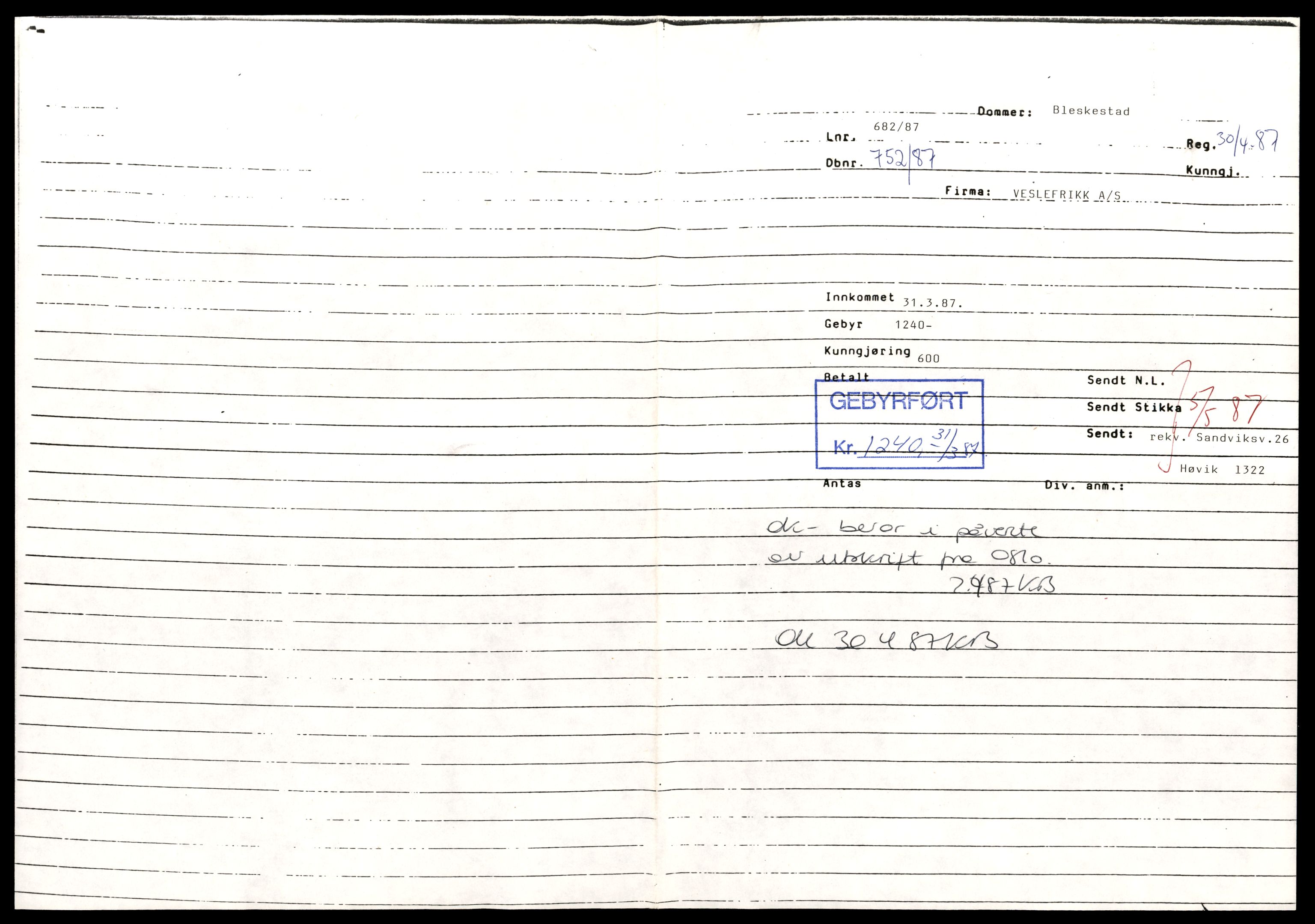 Asker og Bærum tingrett, AV/SAT-A-10379/K/Kb/Kbb/L0156: Aksjeselskap og andelslag i Bærum, Ves - Vis, 1944-1992, p. 1