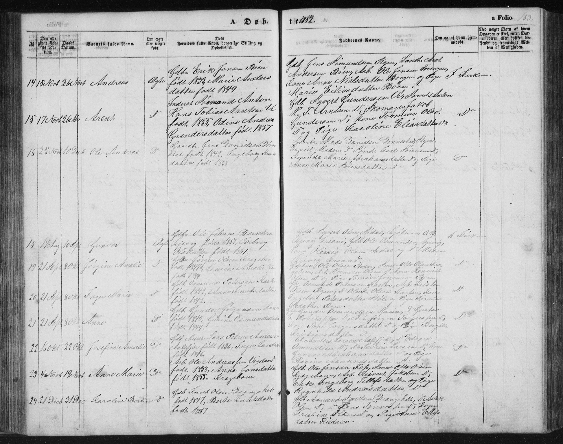 Tveit sokneprestkontor, AV/SAK-1111-0043/F/Fb/L0003: Parish register (copy) no. B 3, 1854-1886, p. 133