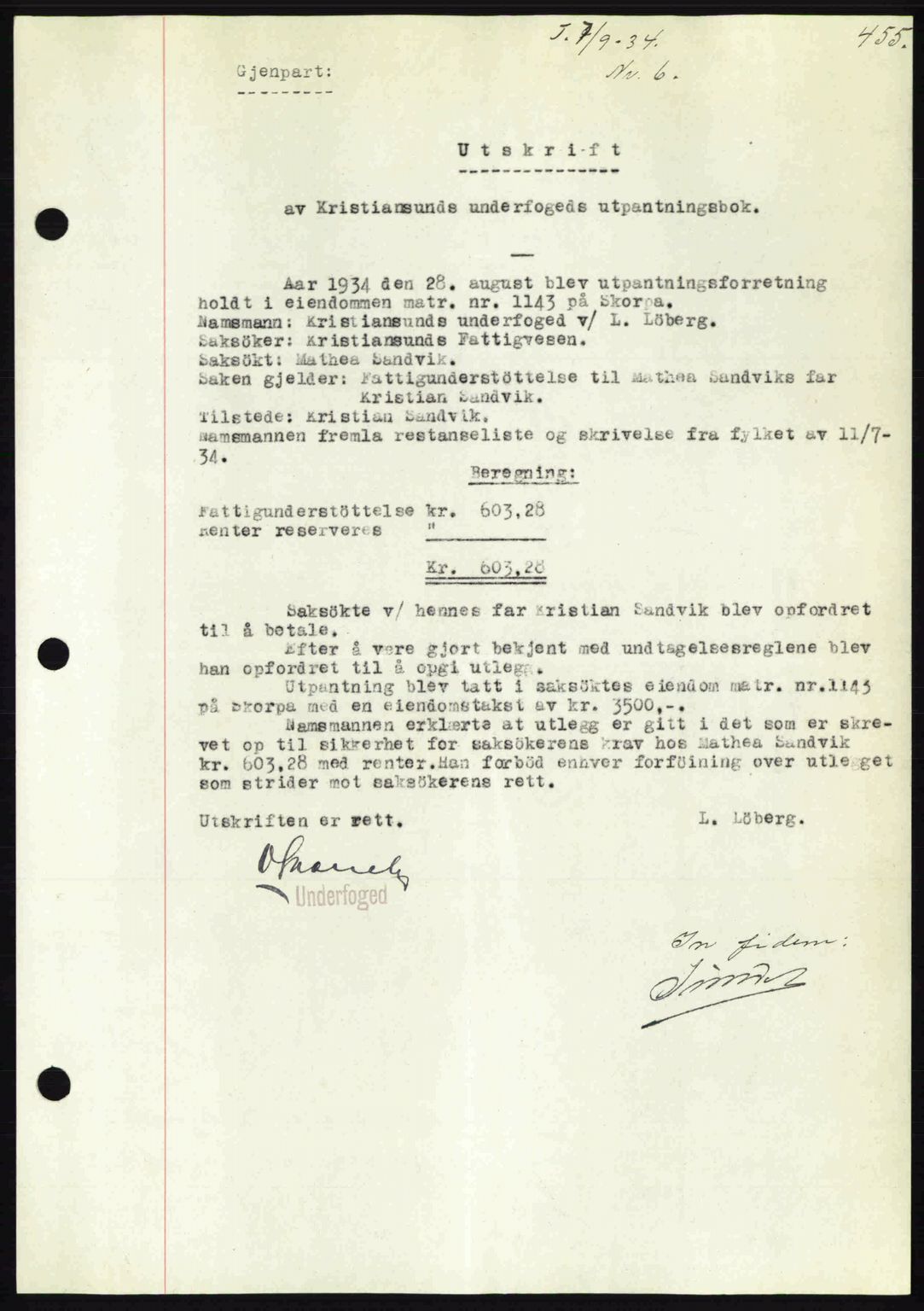 Kristiansund byfogd, AV/SAT-A-4587/A/27: Mortgage book no. 27, 1933-1934, Deed date: 07.09.1934