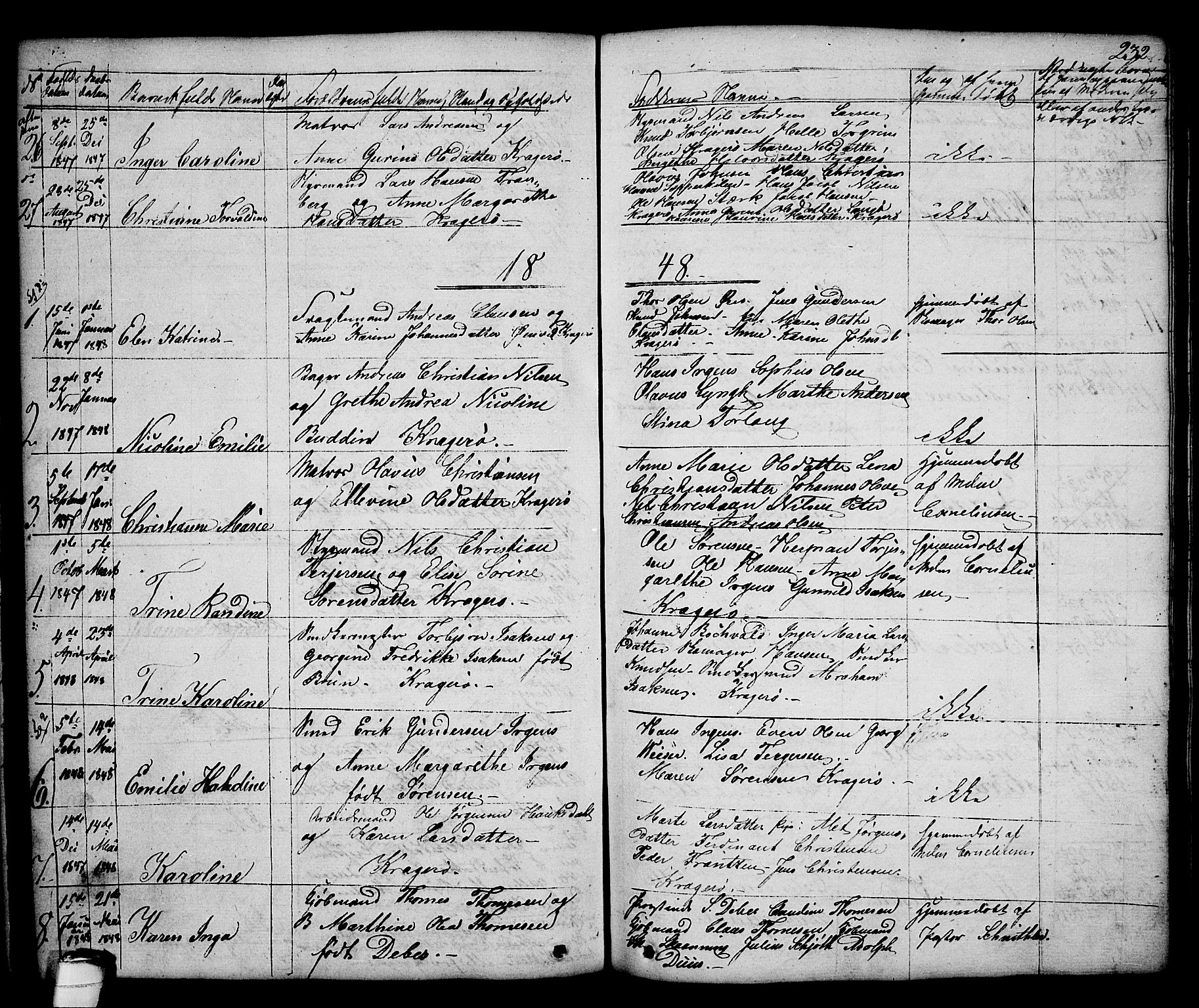 Kragerø kirkebøker, SAKO/A-278/G/Ga/L0003: Parish register (copy) no. 3, 1832-1852, p. 232