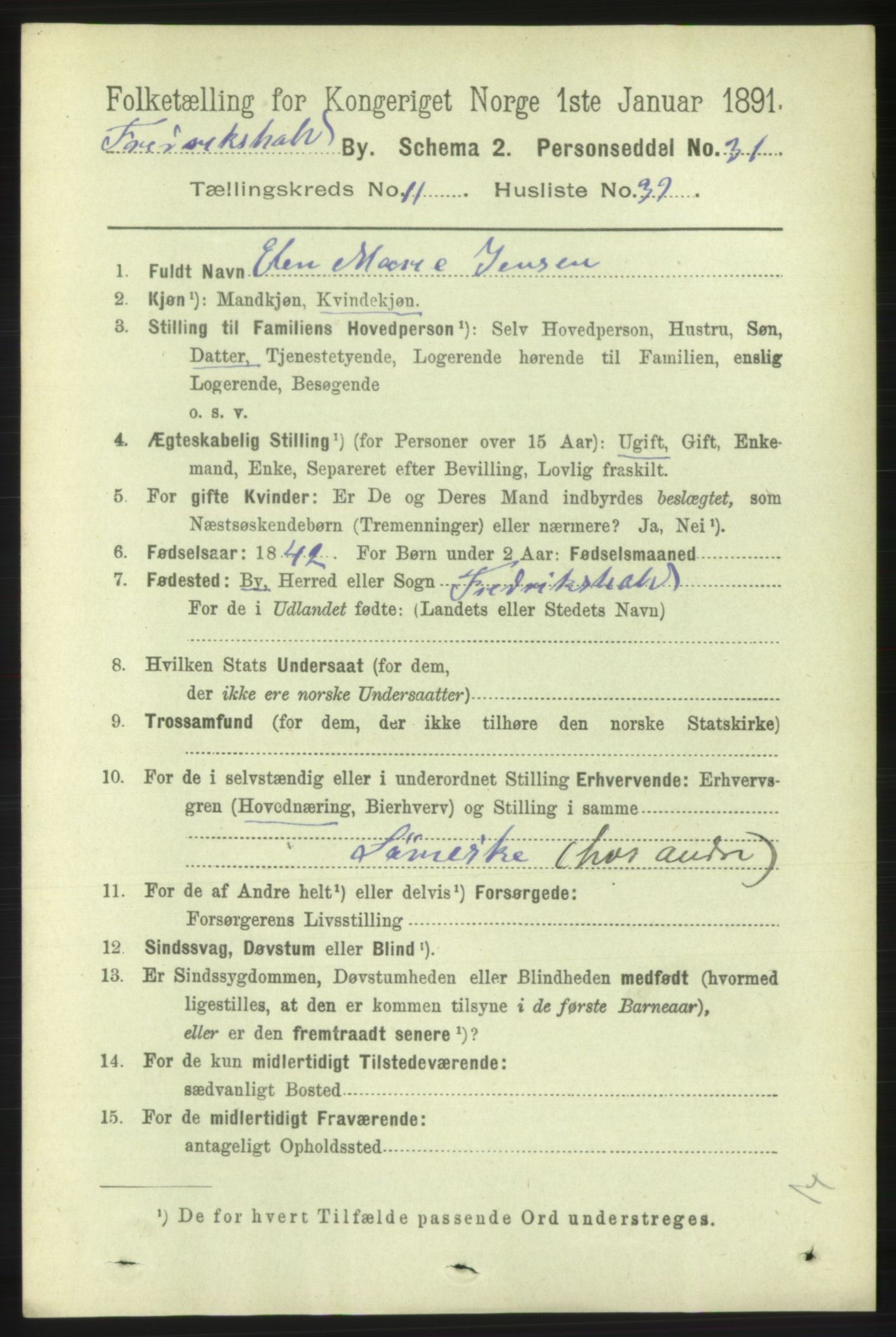 RA, 1891 census for 0101 Fredrikshald, 1891, p. 8208