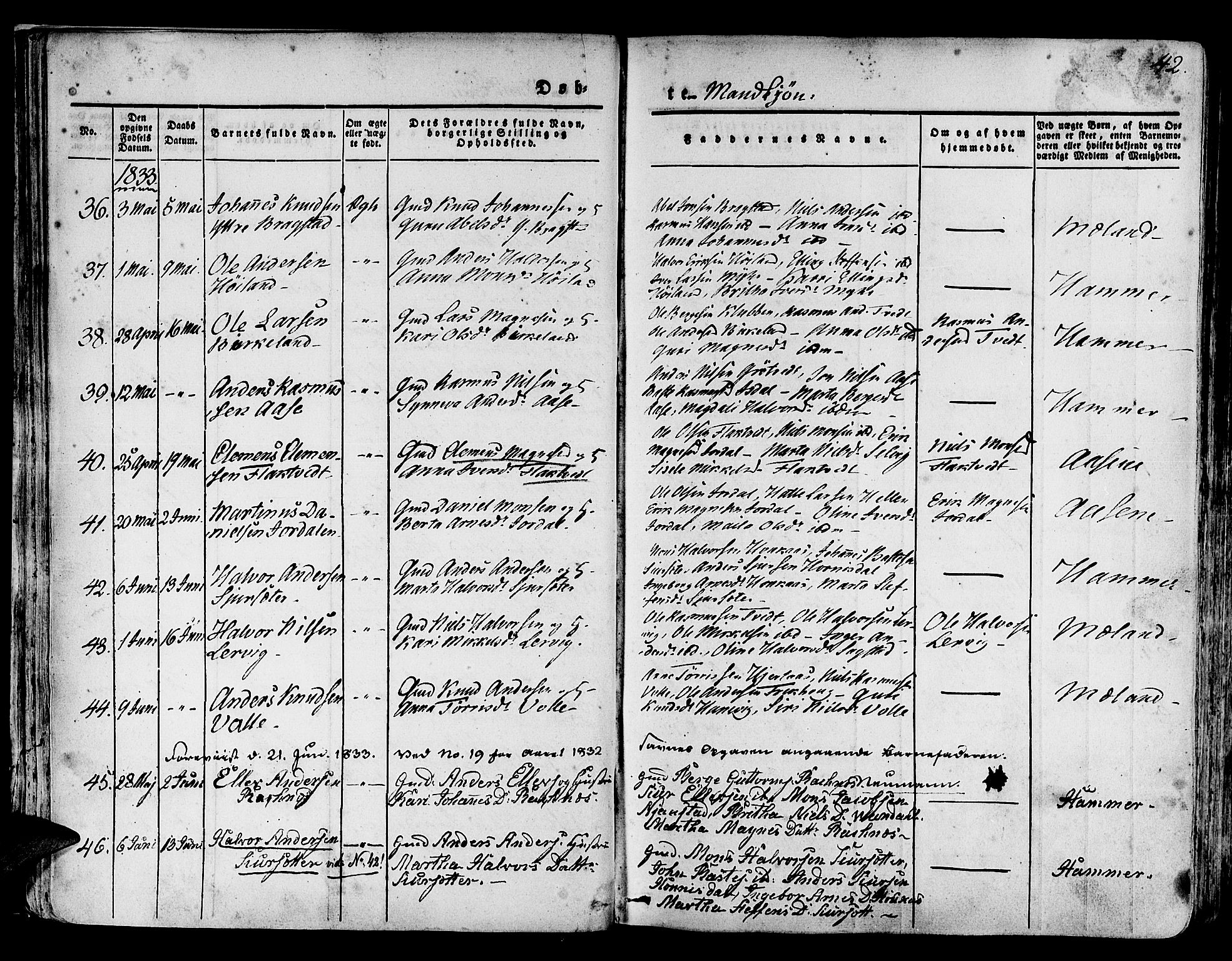 Hamre sokneprestembete, AV/SAB-A-75501/H/Ha/Haa/Haaa/L0011: Parish register (official) no. A 11, 1826-1834, p. 42