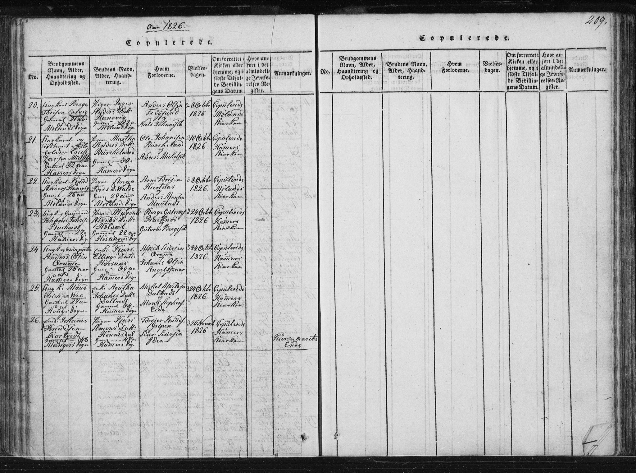 Hamre sokneprestembete, AV/SAB-A-75501/H/Ha/Haa/Haaa/L0010: Parish register (official) no. A 10, 1816-1826, p. 209