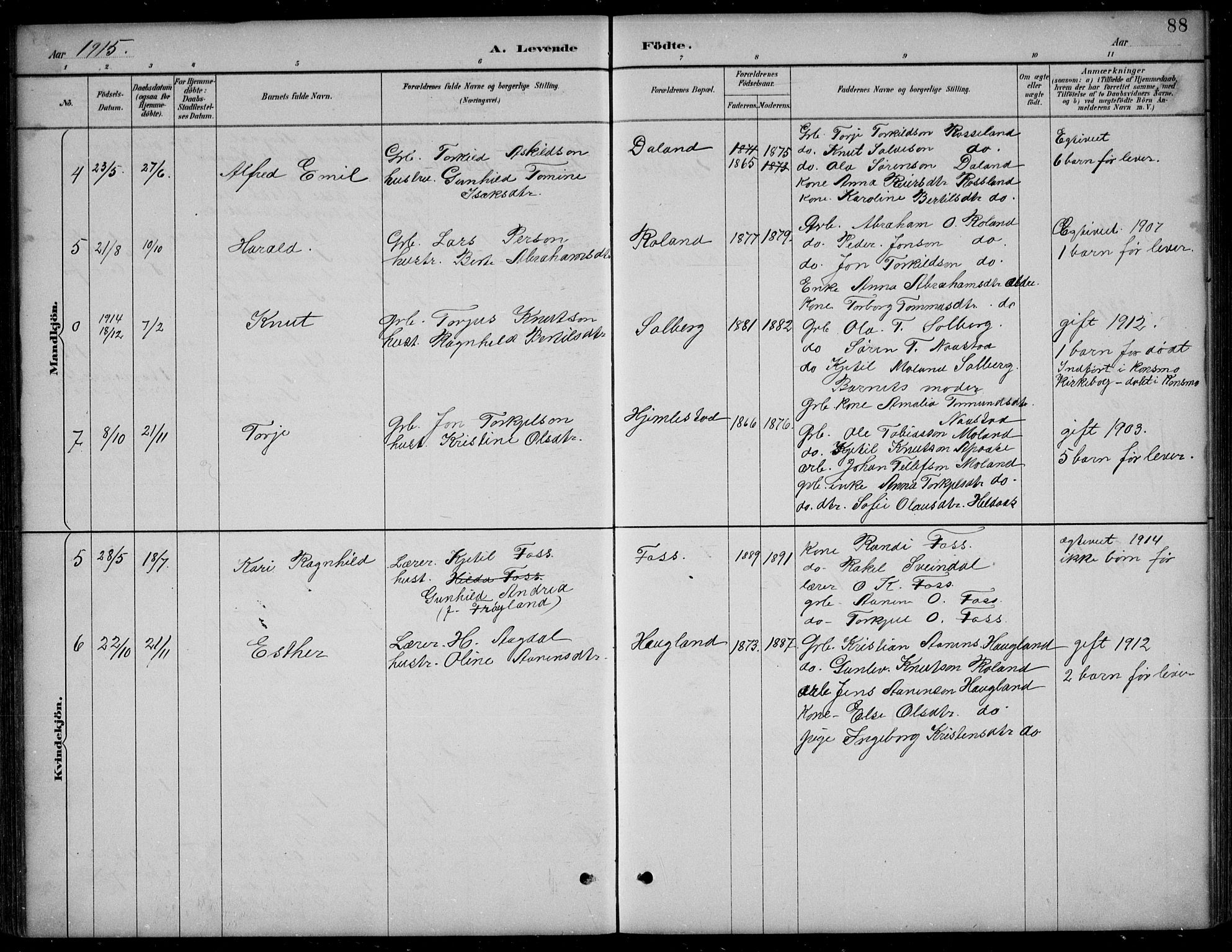 Bjelland sokneprestkontor, AV/SAK-1111-0005/F/Fb/Fba/L0005: Parish register (copy) no. B 5, 1887-1923, p. 88