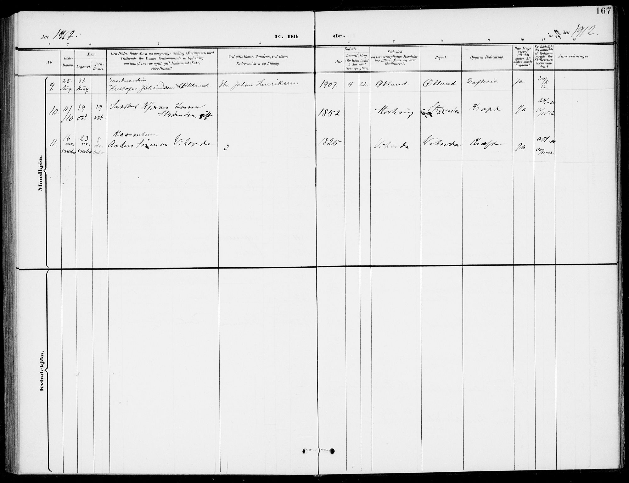 Sveio Sokneprestembete, SAB/A-78501/H/Haa: Parish register (official) no. C 3, 1899-1916, p. 167