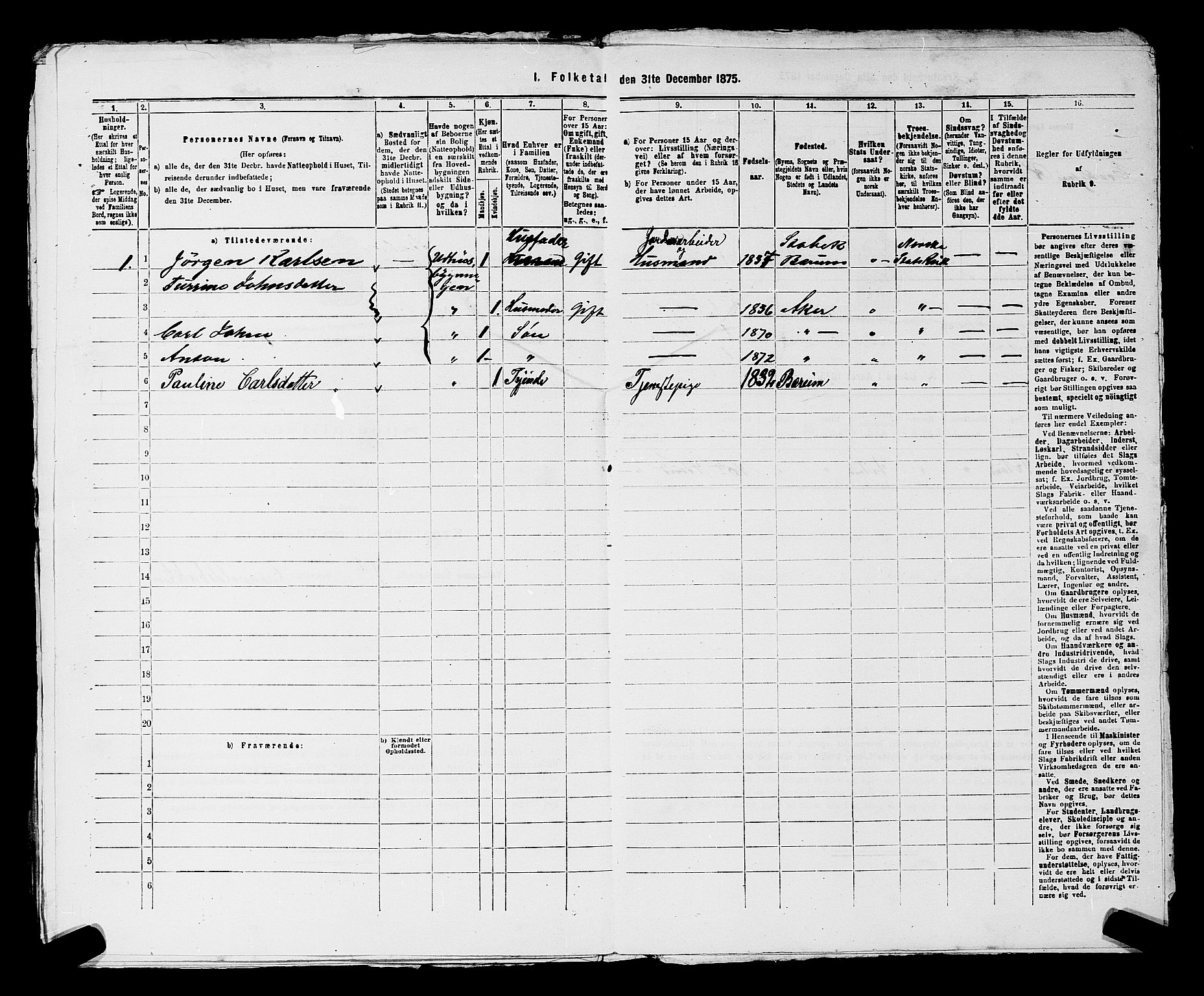 RA, 1875 census for 0218aP Vestre Aker, 1875, p. 166