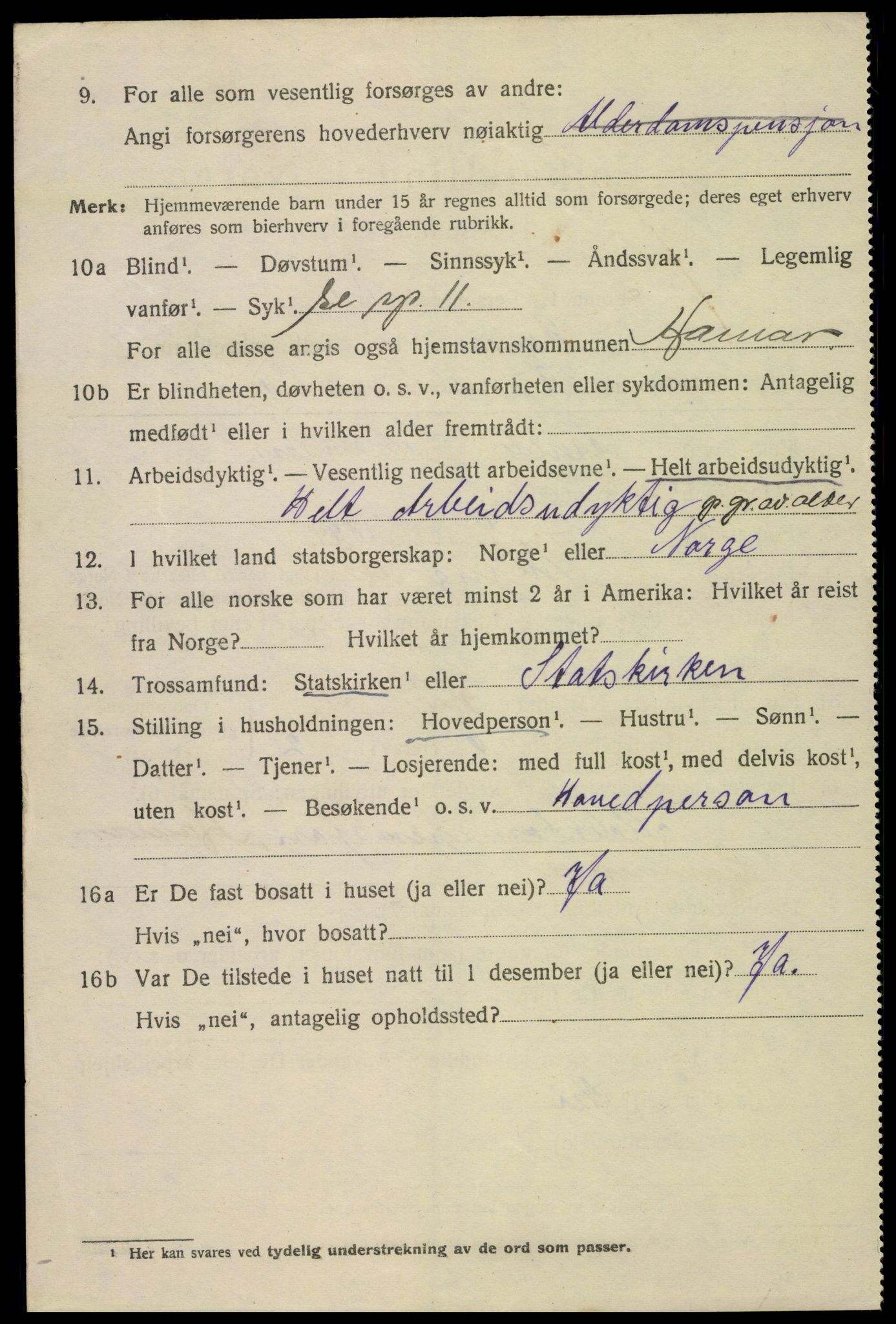 SAH, 1920 census for Hamar, 1920, p. 14052