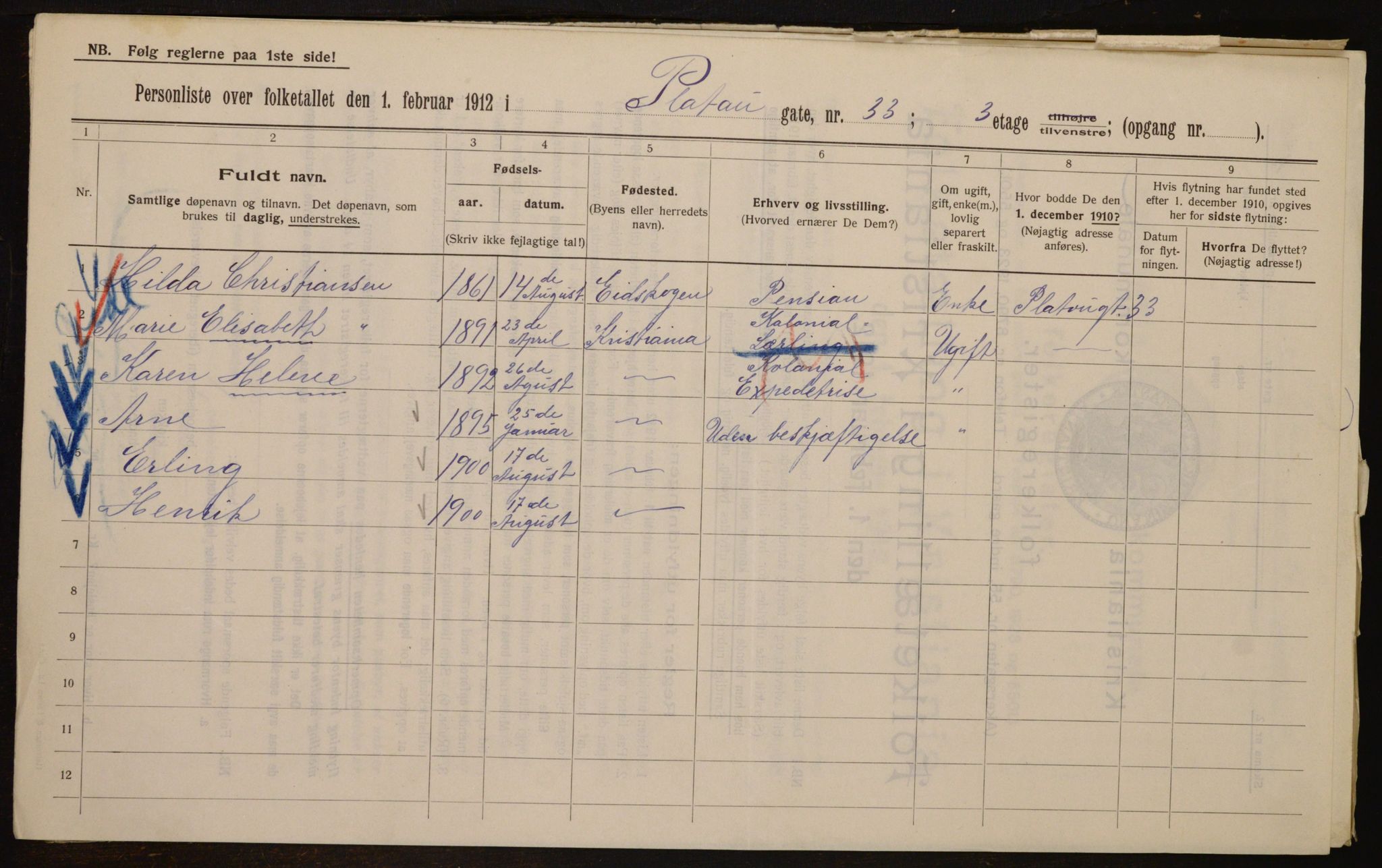 OBA, Municipal Census 1912 for Kristiania, 1912, p. 81365