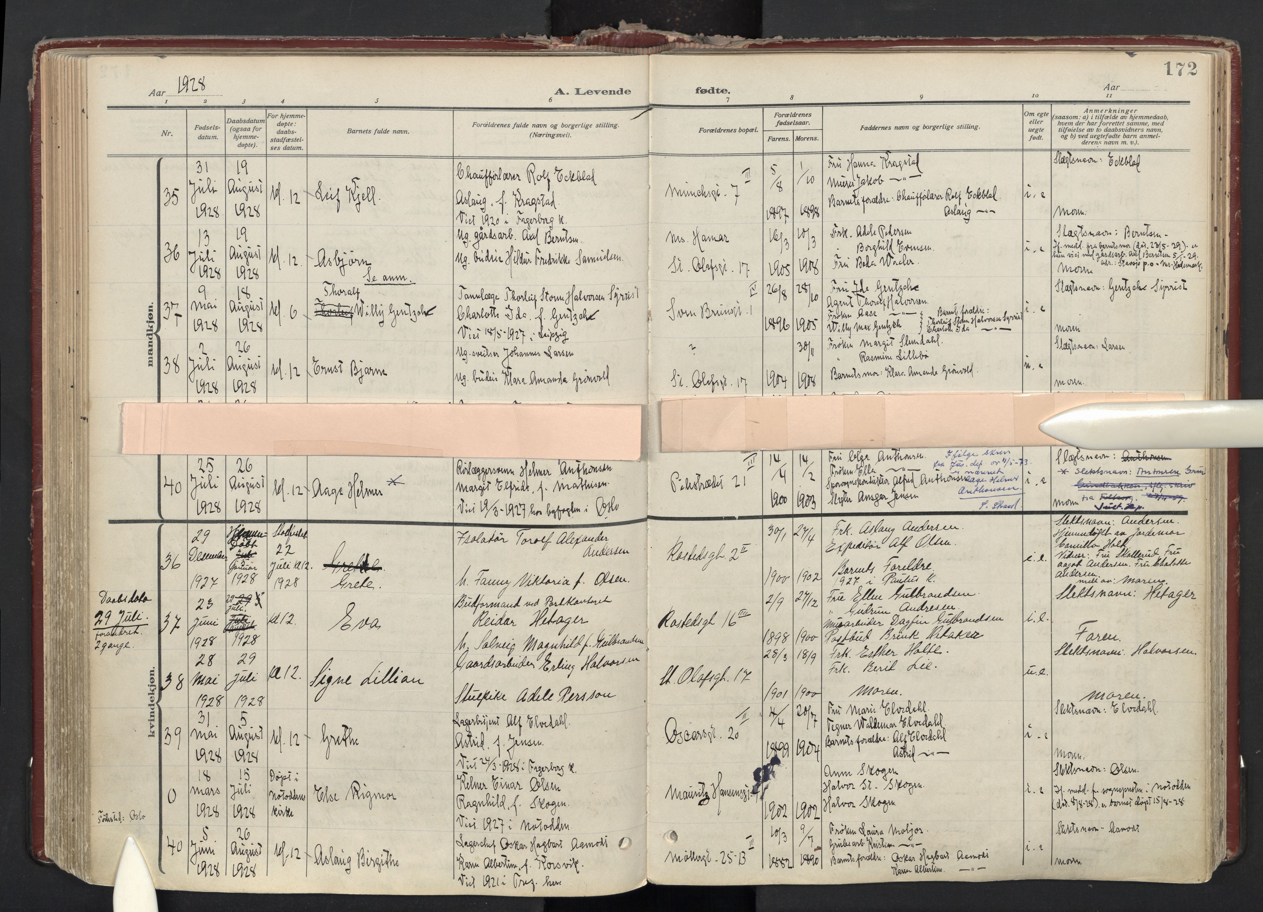 Trefoldighet prestekontor Kirkebøker, AV/SAO-A-10882/F/Fa/L0008: Parish register (official) no. I 8, 1914-1940, p. 172
