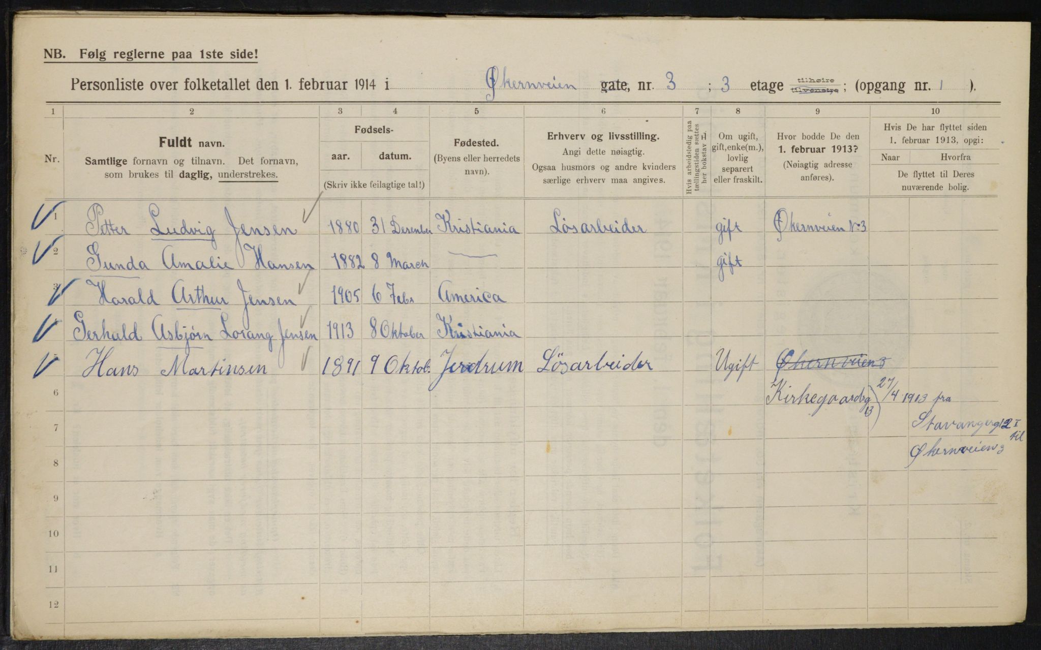 OBA, Municipal Census 1914 for Kristiania, 1914, p. 129715