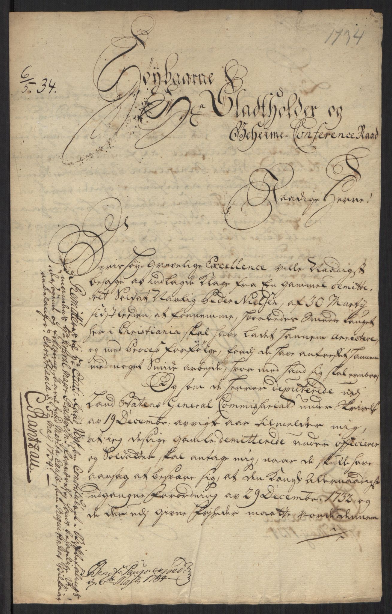 Stattholderembetet 1572-1771, AV/RA-EA-2870/Ef/L0107: Brev fra embetsmenn og andre, 1733-1734, p. 248